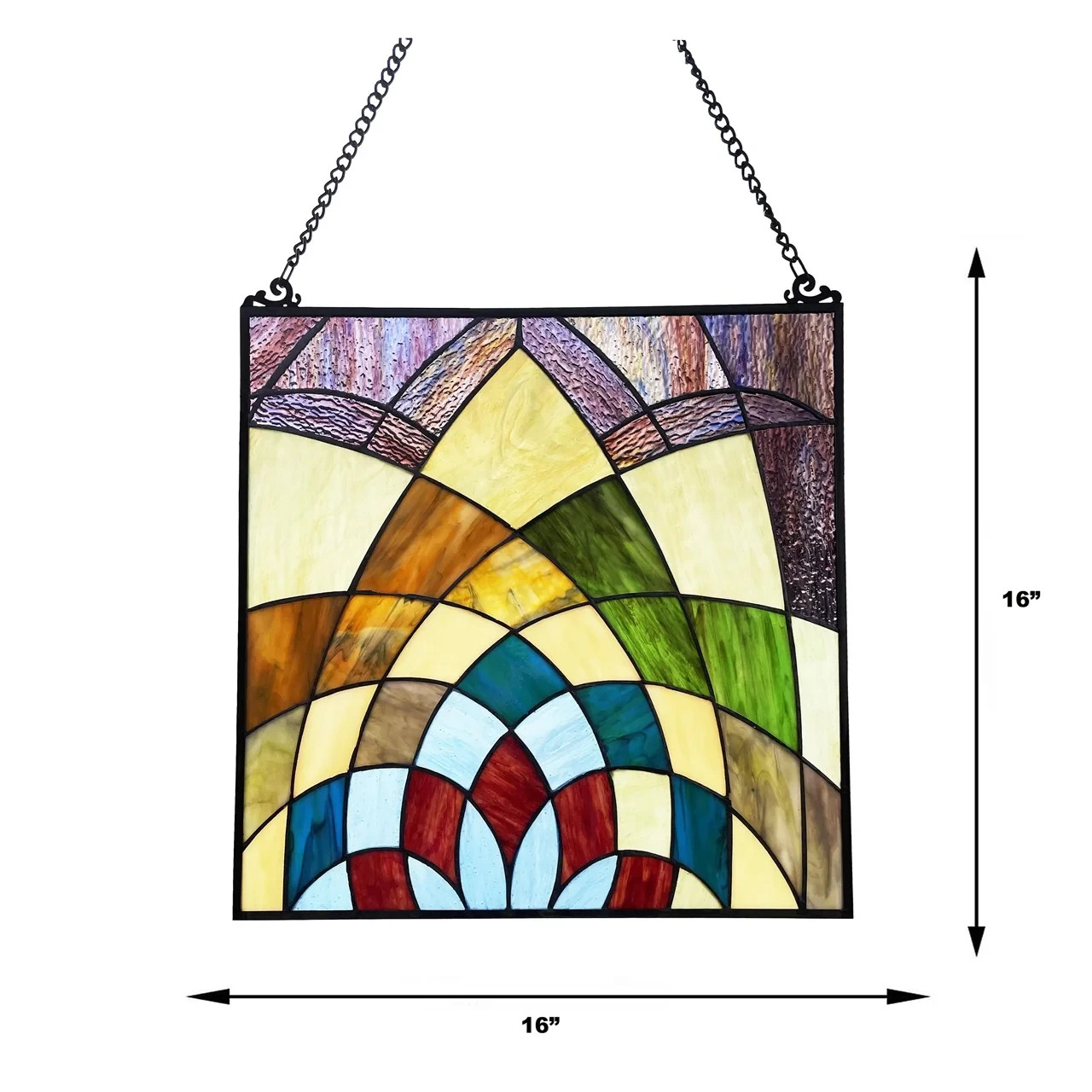 Stained Glass Tiffany Style Geometric Design Hanging Window Panel Suncatcher