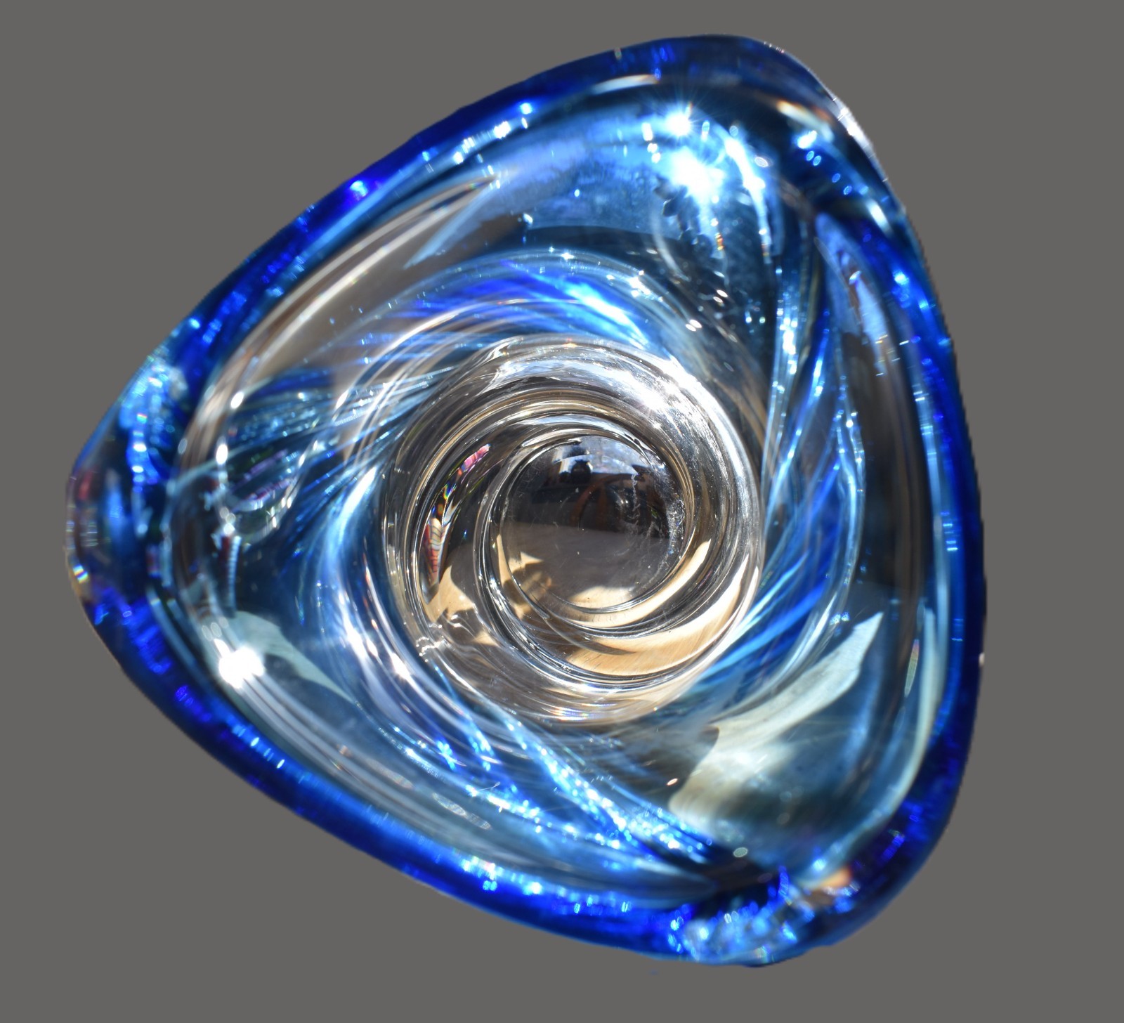 Val St. Lambert Signed Blue Art Glass Vase Twisted Rene Delvenne Crystal 1950s