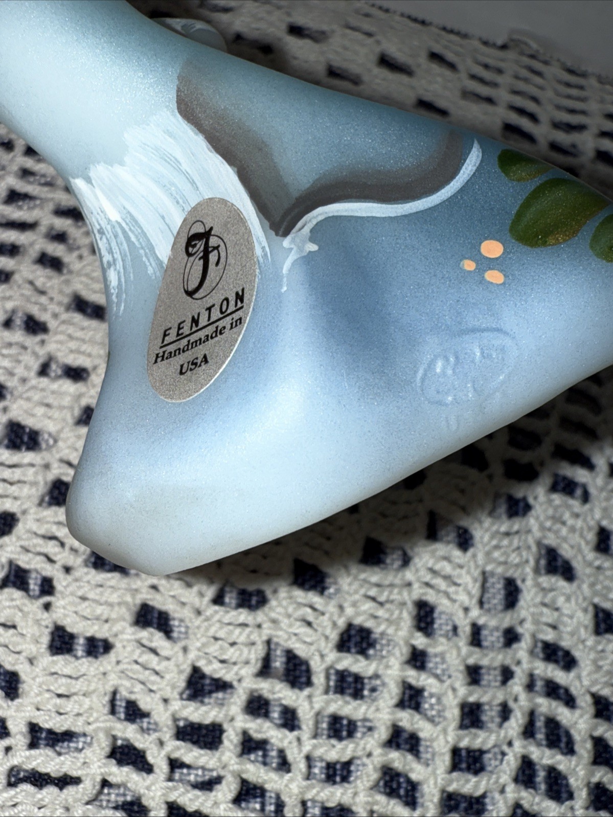FENTON GLASS 2010 OPAL SATIN HP NATURAL BABY DOLPHIN FIGURINE