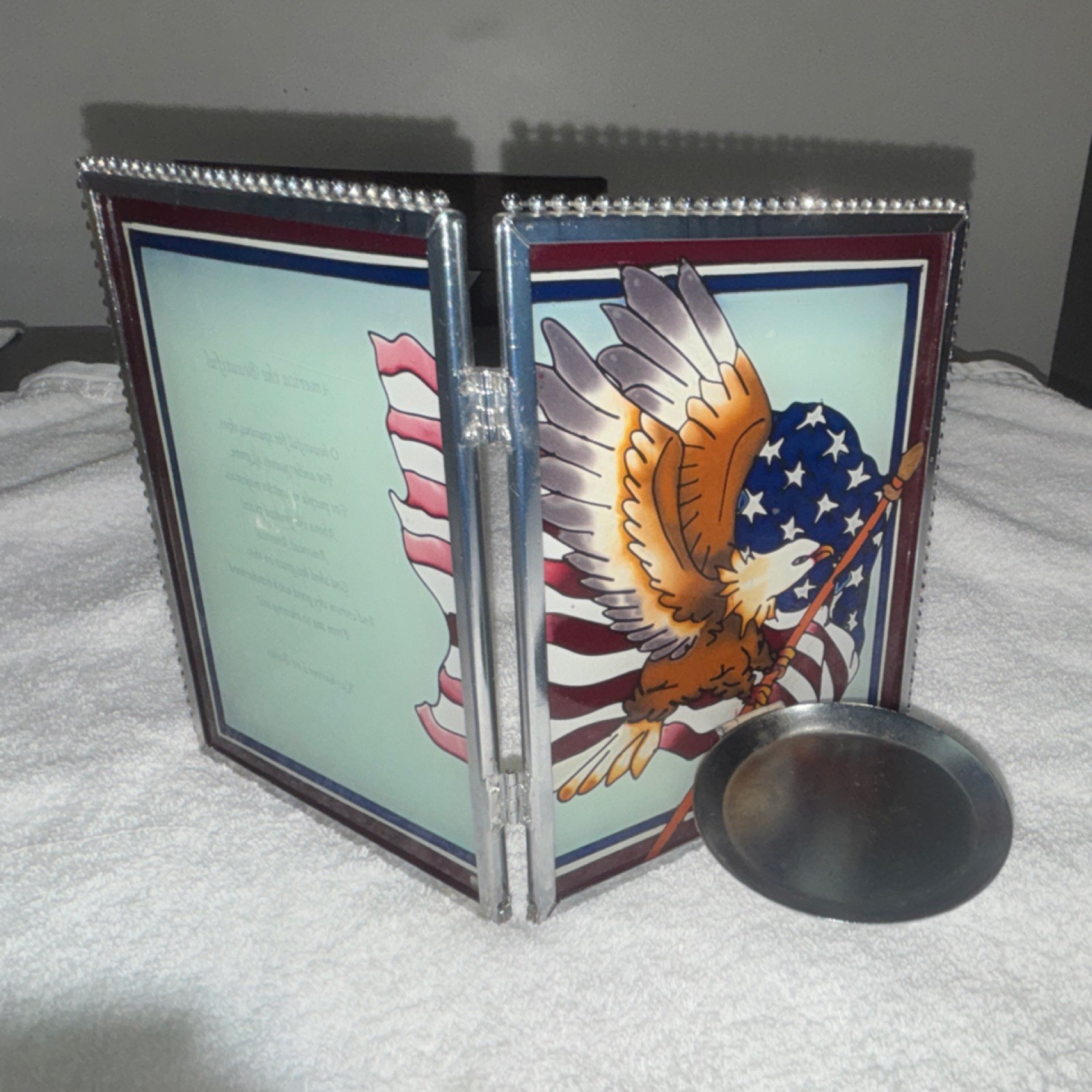Patriotic Bald Eagle American Flag Multicolor Glass Metal Suncatcher