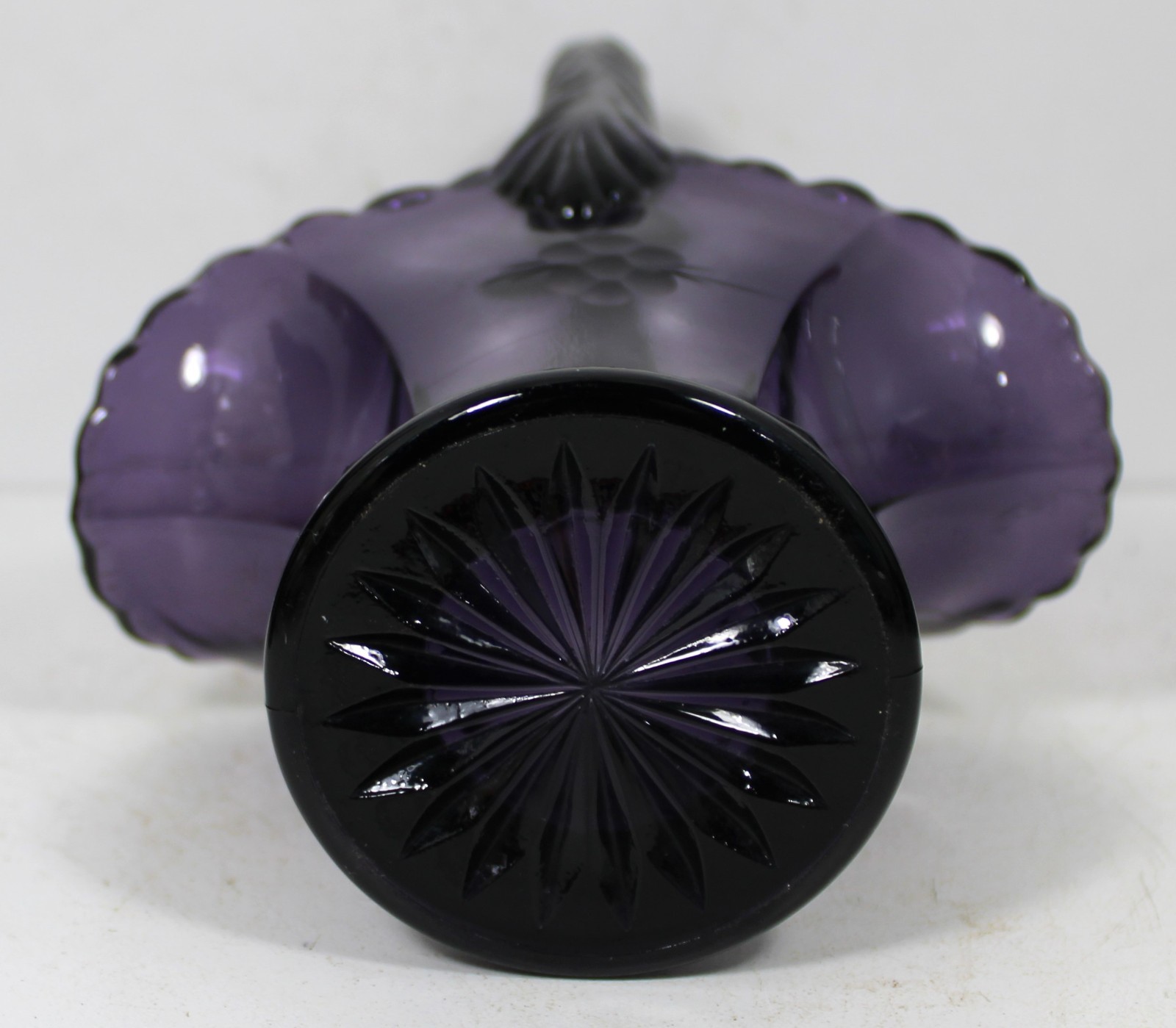DEEP PURPLE GLASS – BASKET w/ Handle with WHEEL CUT DESIGN