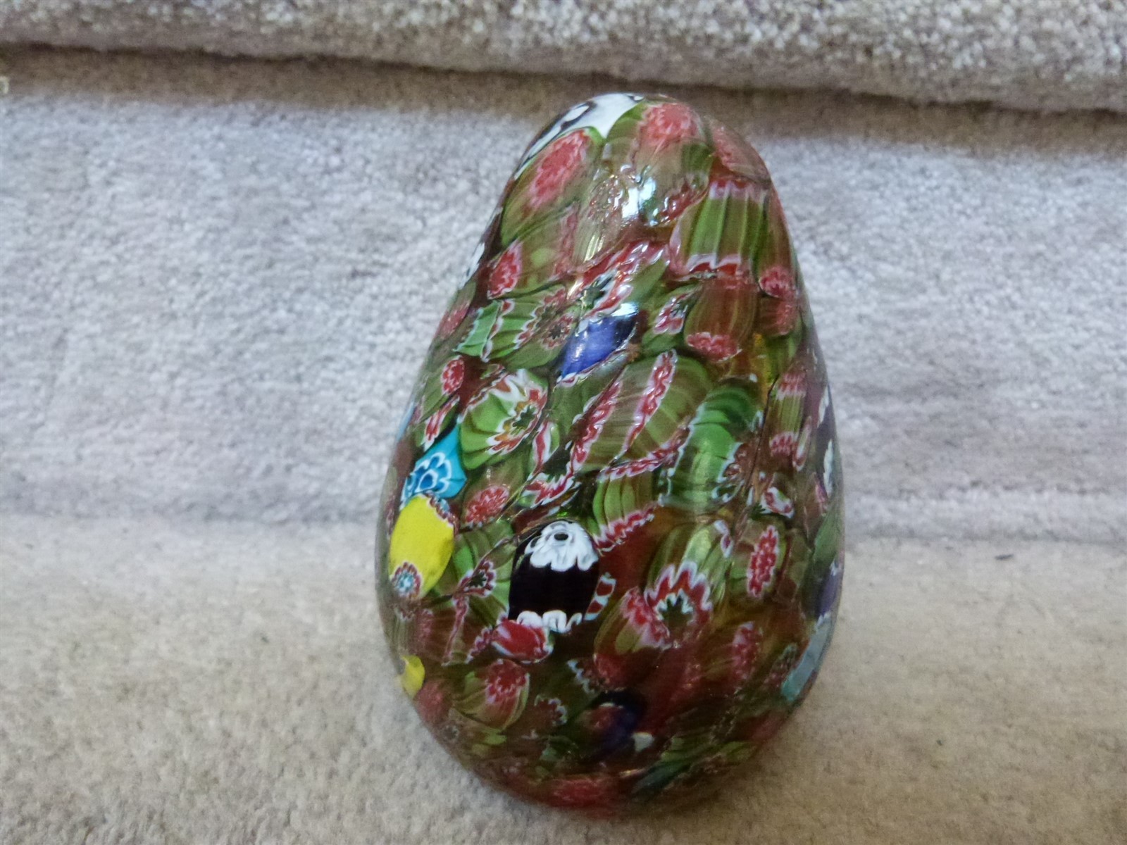 VTG Large Millefiori Art Glass Murano Egg Paperweight Heavy Green Red Blue 5.5″