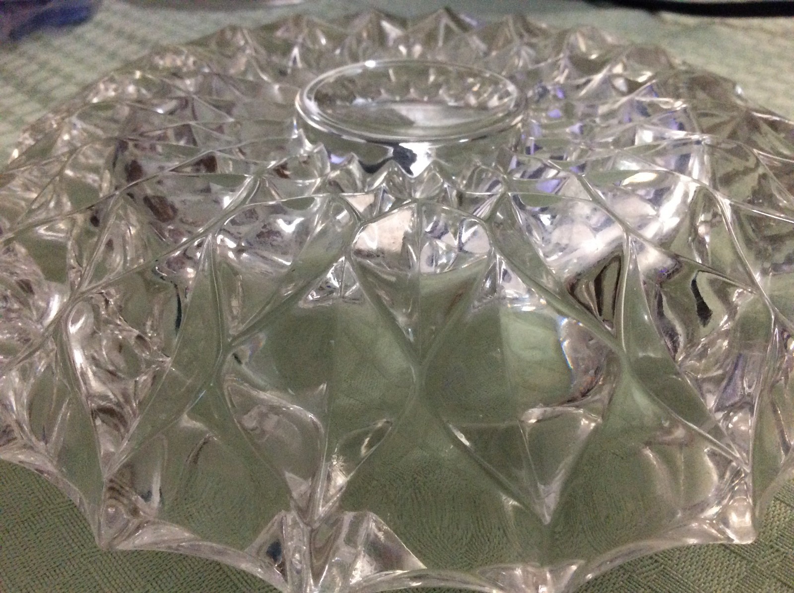 Antique Heavy Lead Crystal Ashtray Cut Glass 7″ Cigarette Cigar Diamond Cut 2lbs