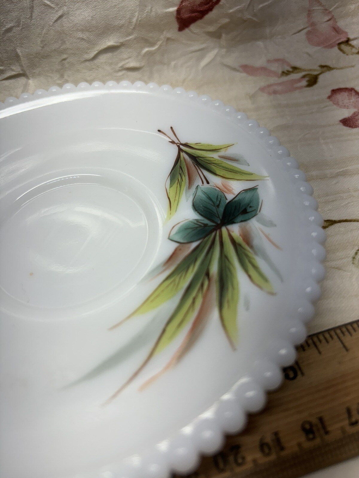 Vintage Westmoreland Beaded Edge Clover Flower/ Leaf Cup/saucer/salad Plate