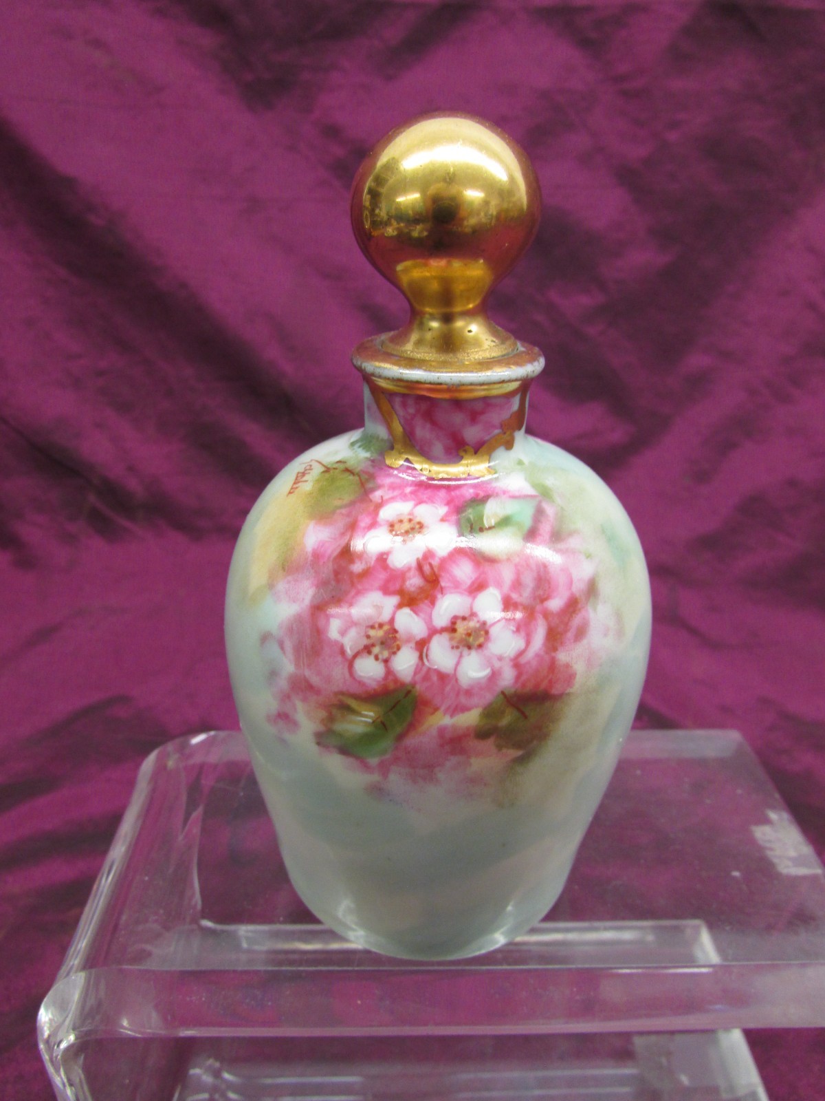 Antique GDA Limoges Pickard France hand painted floral perfume bottle Signed