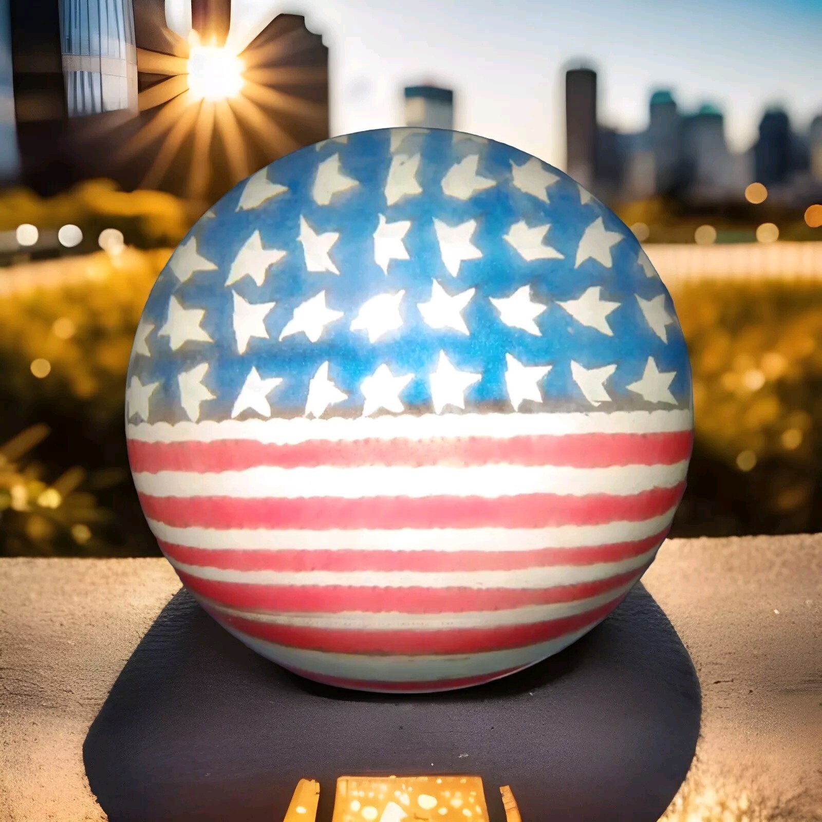 Rustic American USA Flag Round Print Paperweight 3 Inch Felt Bottom