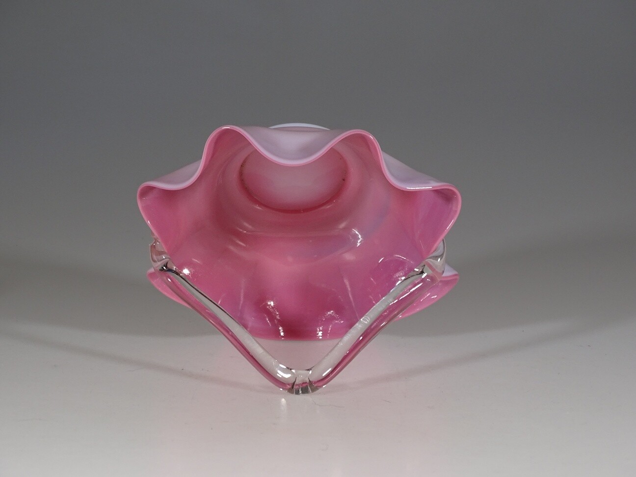 British Stourbridge Glass Pink Cased Crimped Basket c.1880