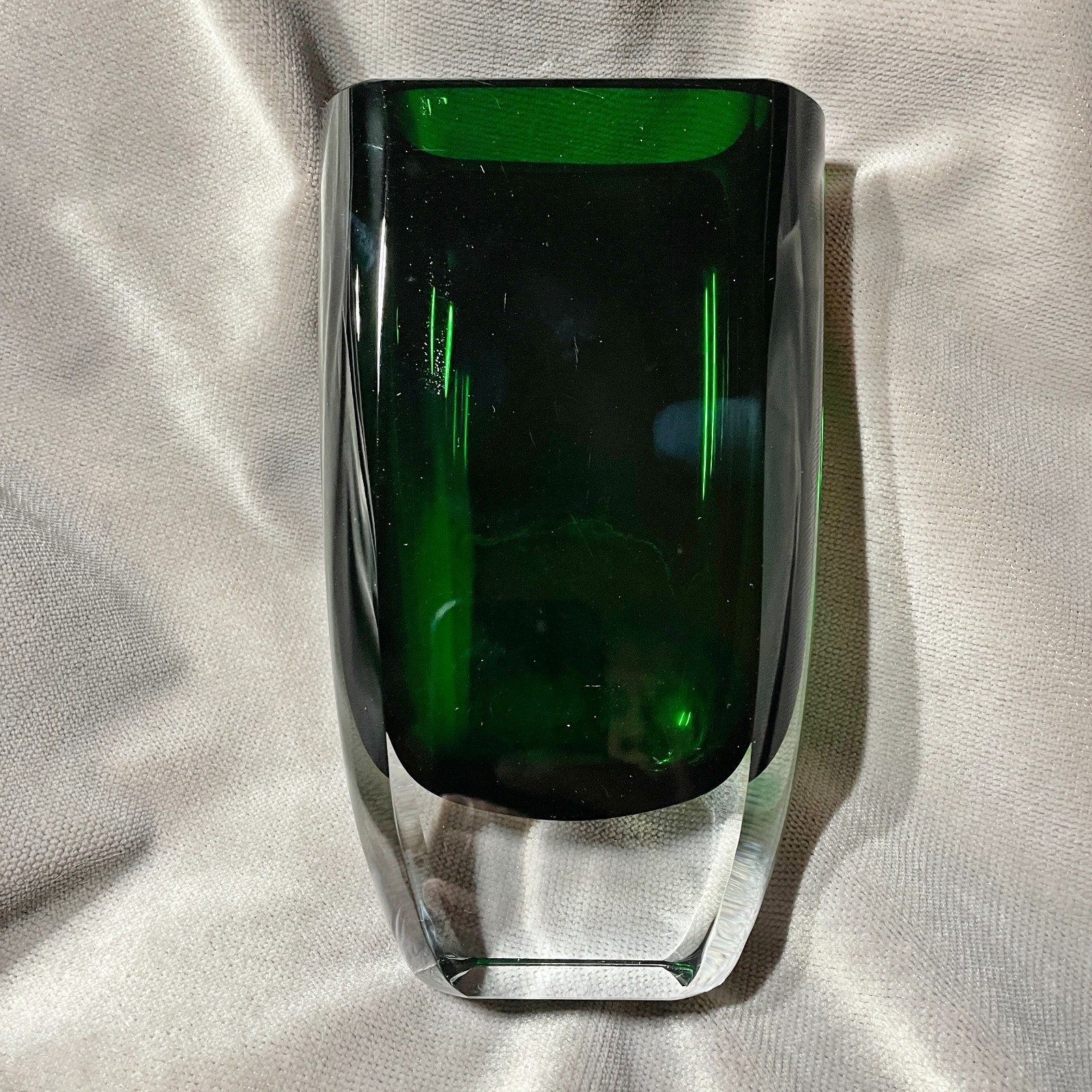 San Carlos Block Emerald Crystal Vase Contemporary Art Glass MCM VINTAGE 8”