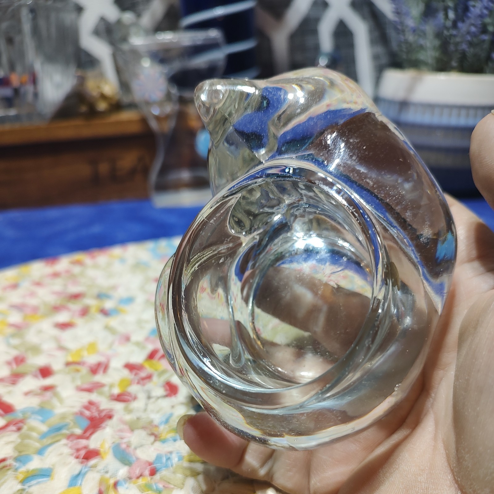 VTG Indiana Glass Sleeping Clear Glass Cat Candle Votive Paperweight 4 1/2in
