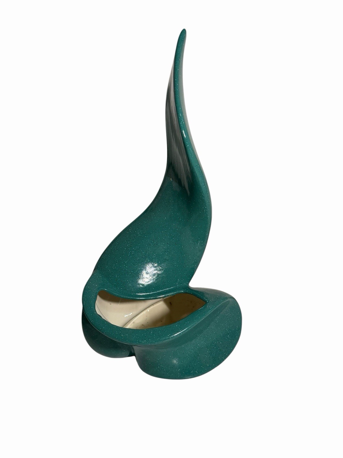 Mid Century Teal Speckled Pottery Vase Planter Decoration 15.5” x 8” Abstract