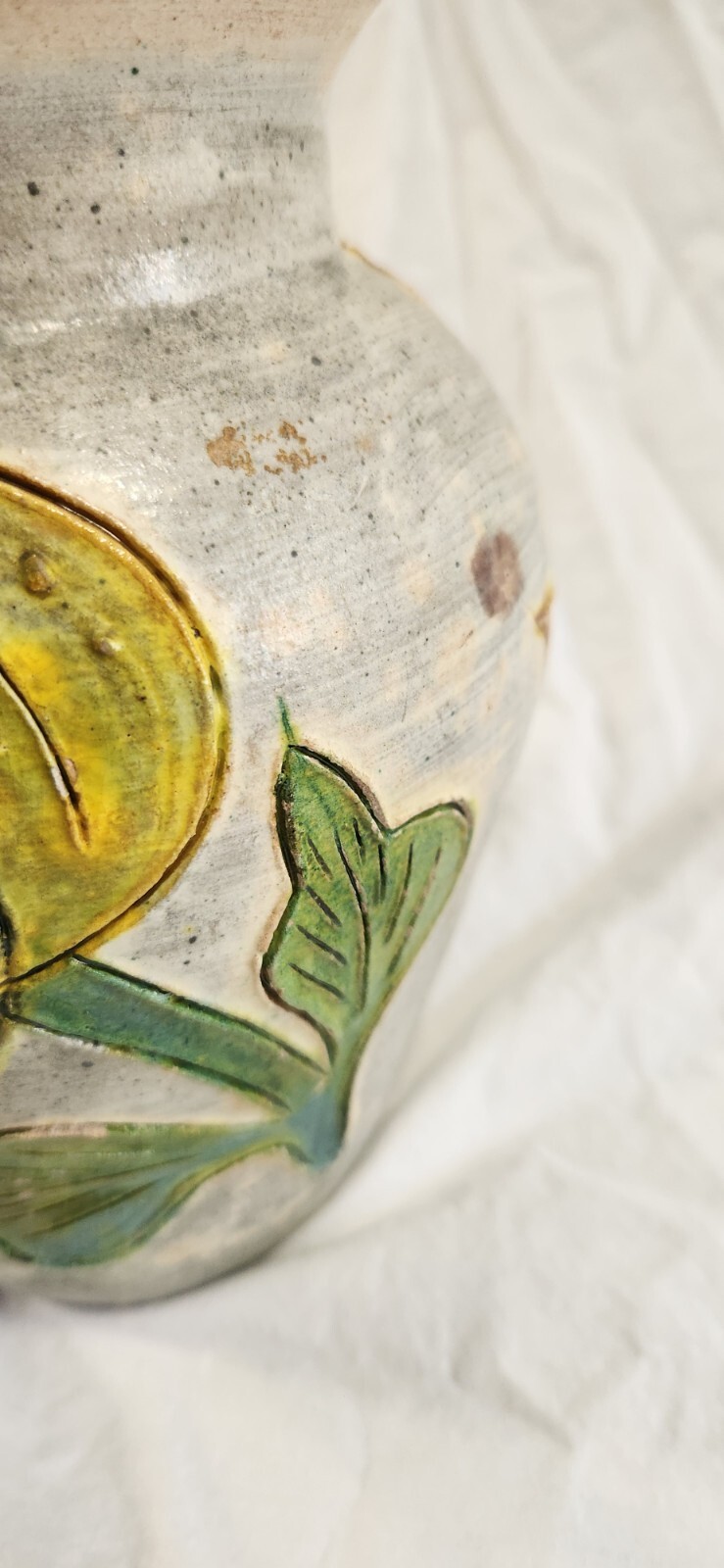 Vintage Dolores Porras Mexico Folk Art Terracotta Pottery Vase Flower Motif