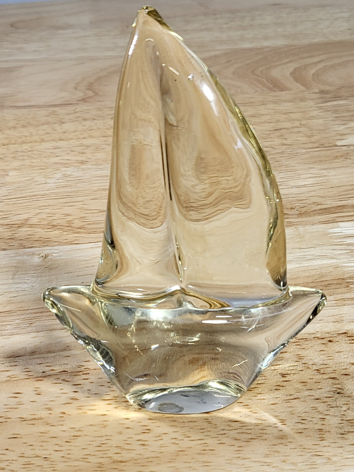 Silvestri Blown Art Glass Sailboat Clear Glass Paperweight / Figurine / Vintage