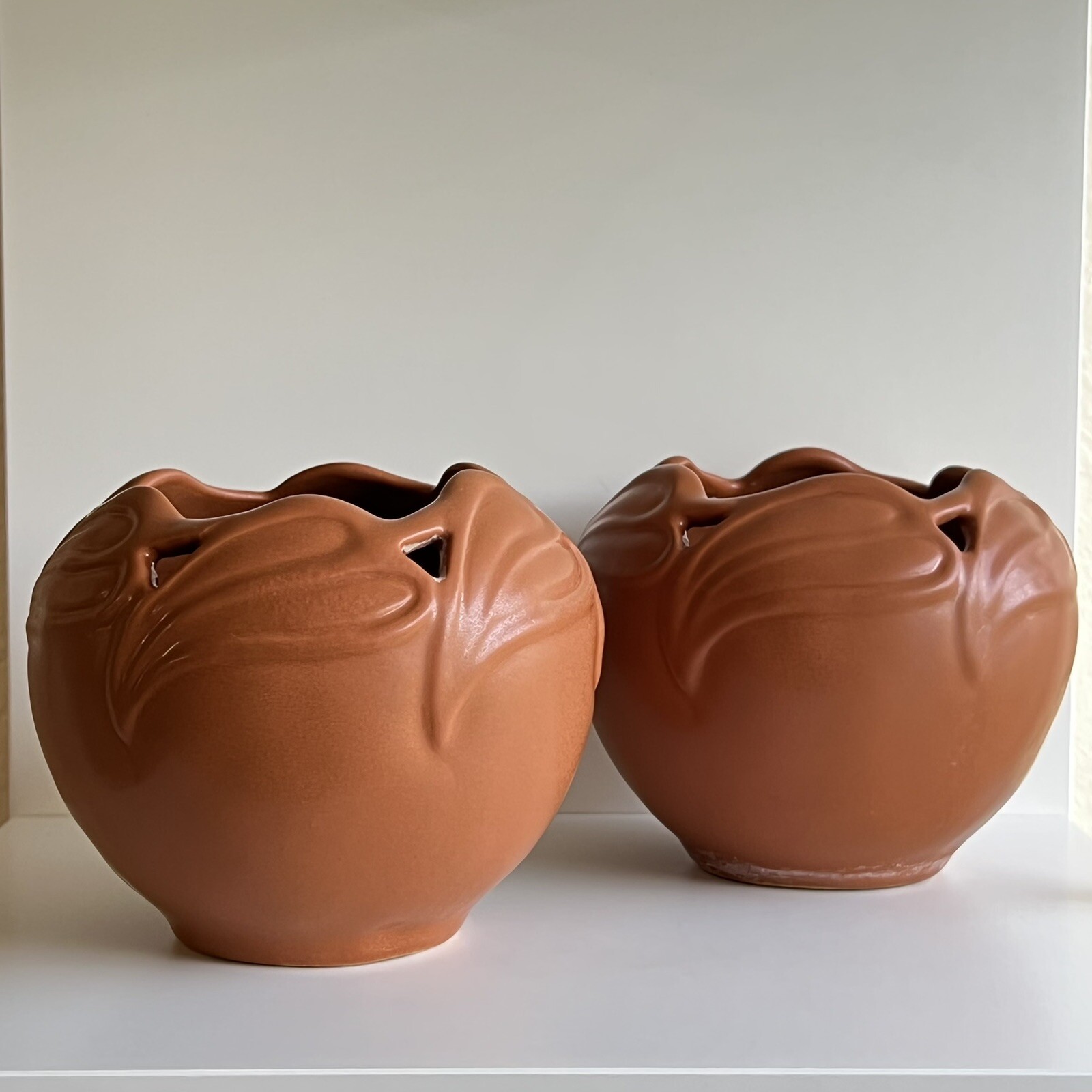 (2) Van Briggle Pottery Bowls Philodendron Vase Russet Matte Glaze Art Nouveau
