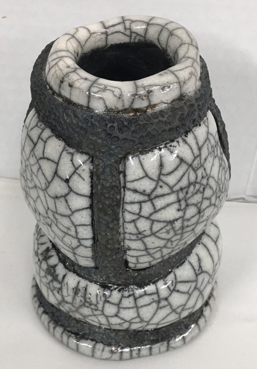 Raku Style Matte Vase Naked Finish Veining Beauty Modern Art Signed