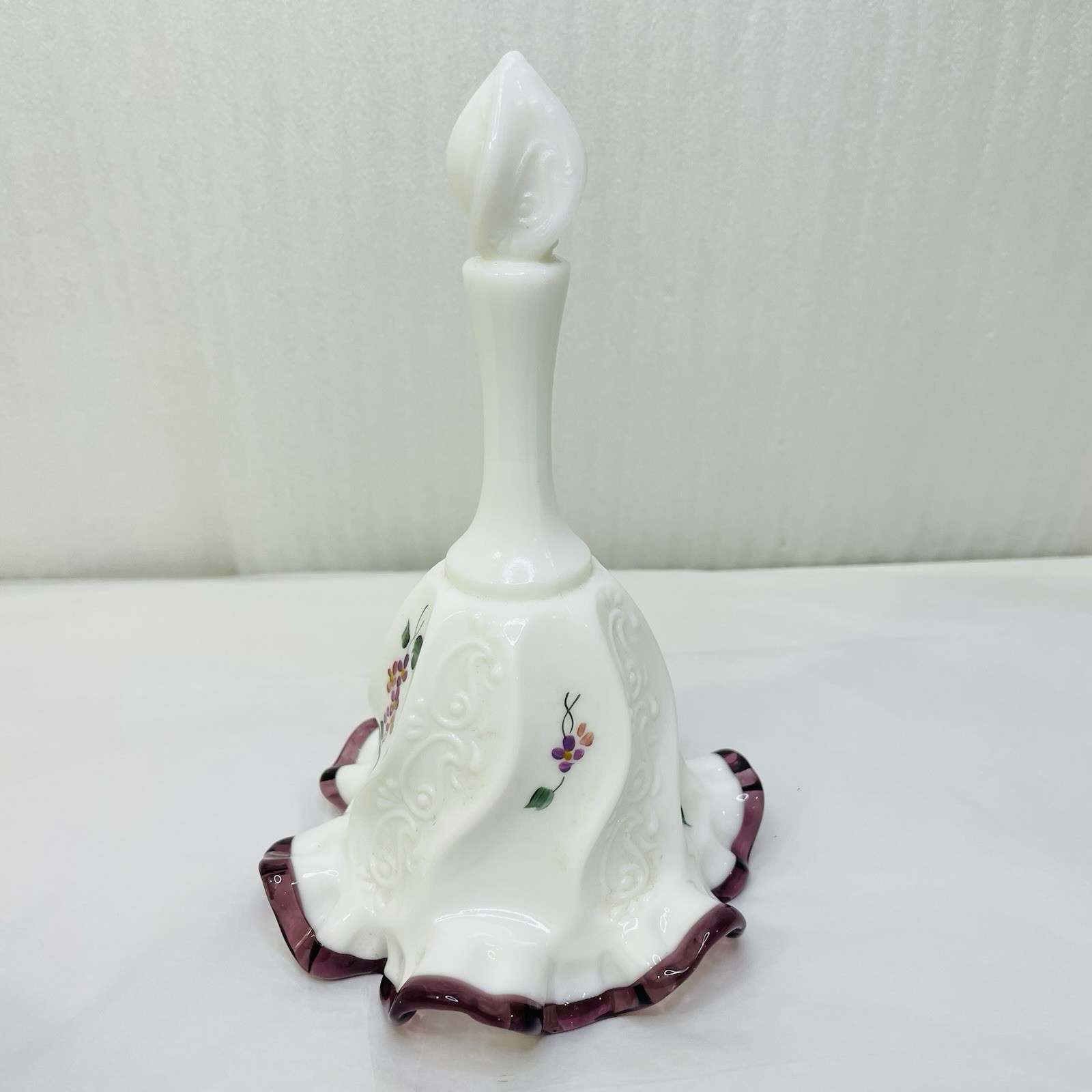Vintage Fenton Violets Purple Crest Ruffled Bell Artist Signed 6.75″ Tall