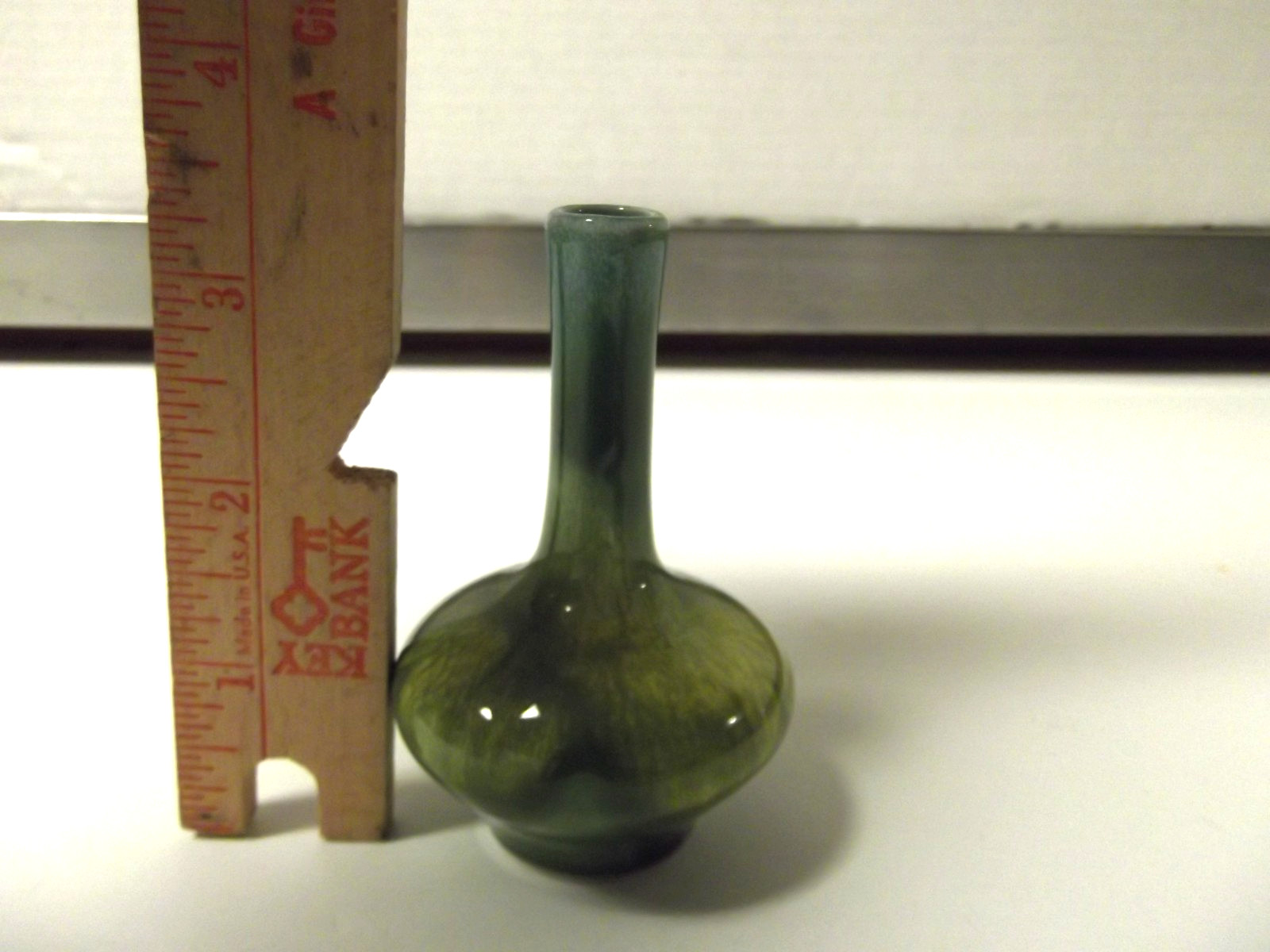 MCI Japan Miniature Vase Green Drip Glaze MCM 3 1/4″H