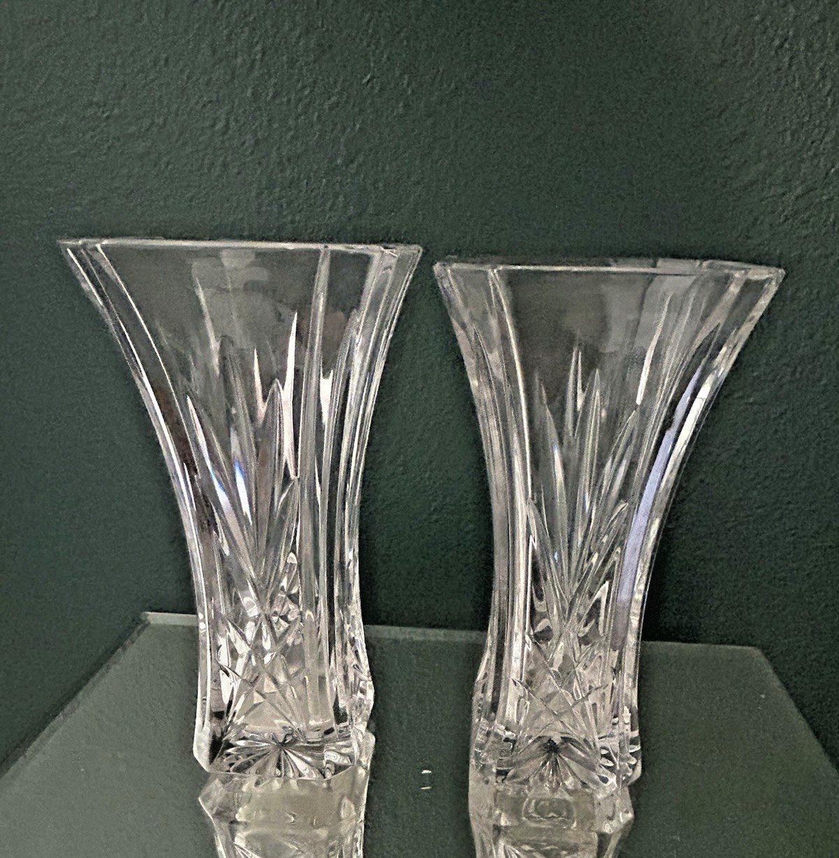 Pair Waterford Florence Court Vintage 8” Crystal Vase Seahorse Mark Vtg Retired
