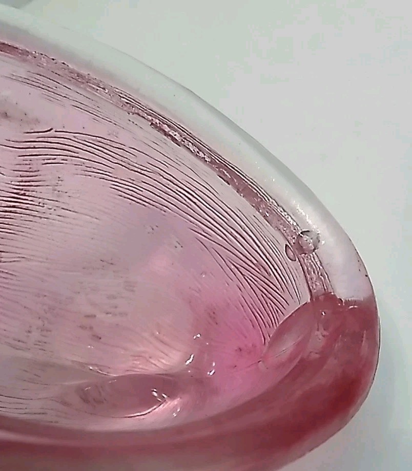 Vintage Pink Glass Mini Bunny Rabbit on a Basket Trinket Or Candle Dish