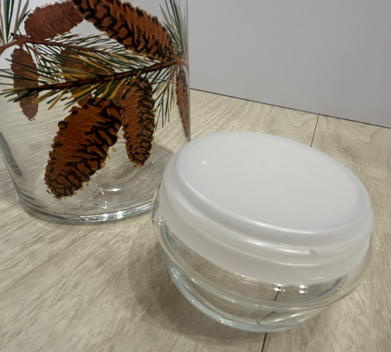 Apothecary Libbey Pine Cone Glass Canister Storage Jar & Lid Pinecones 7″ Vtg