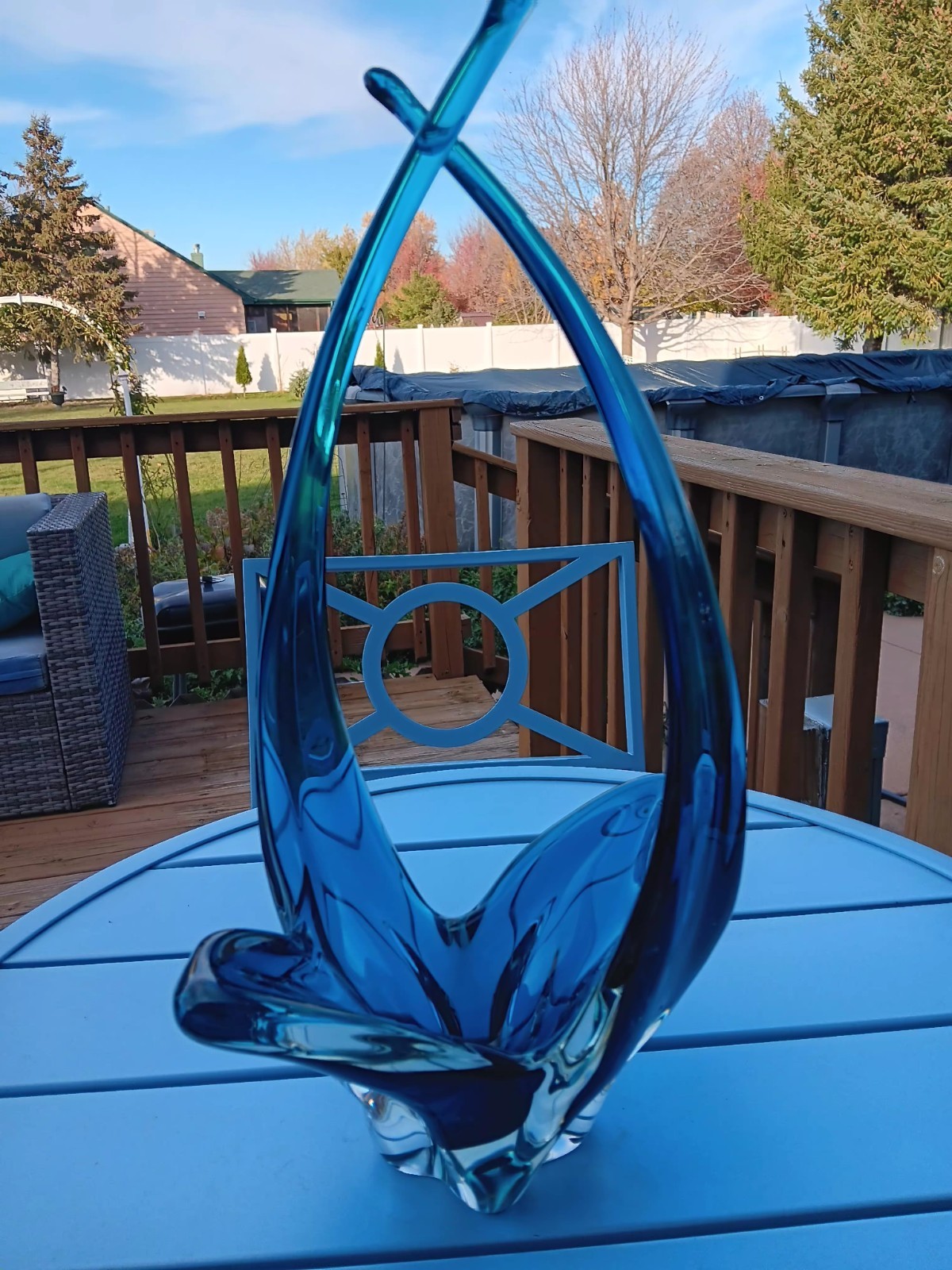 Stunning Blue Chalet Art Glass 1960s 16″ Ooak Canada Signed