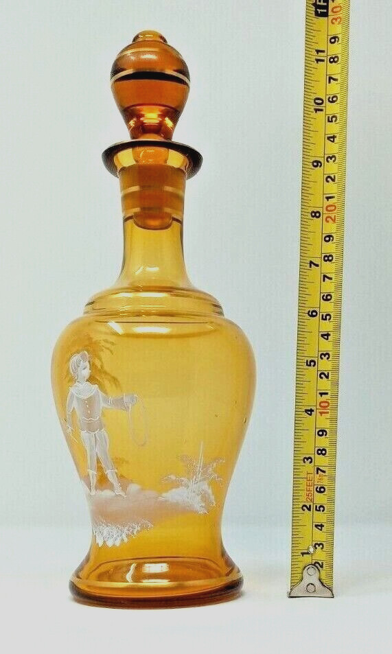 Amber Glass Decanter West Germany Mary Gregory style Ground-in Stopper gold euc