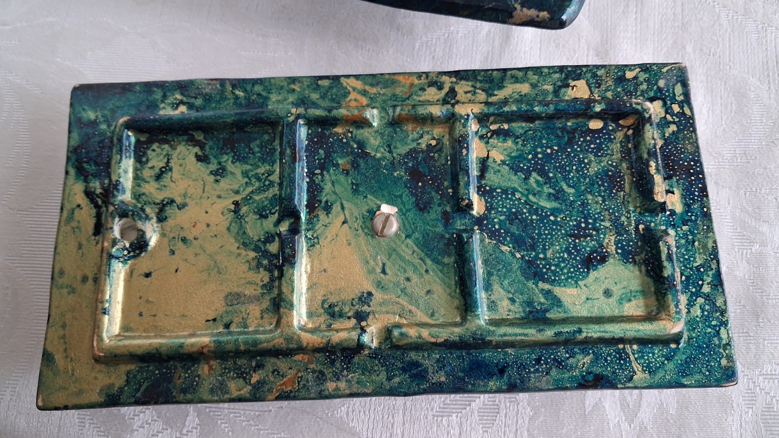 MCM California Originals Pottery green and Gold Trinket dish one of a kind
