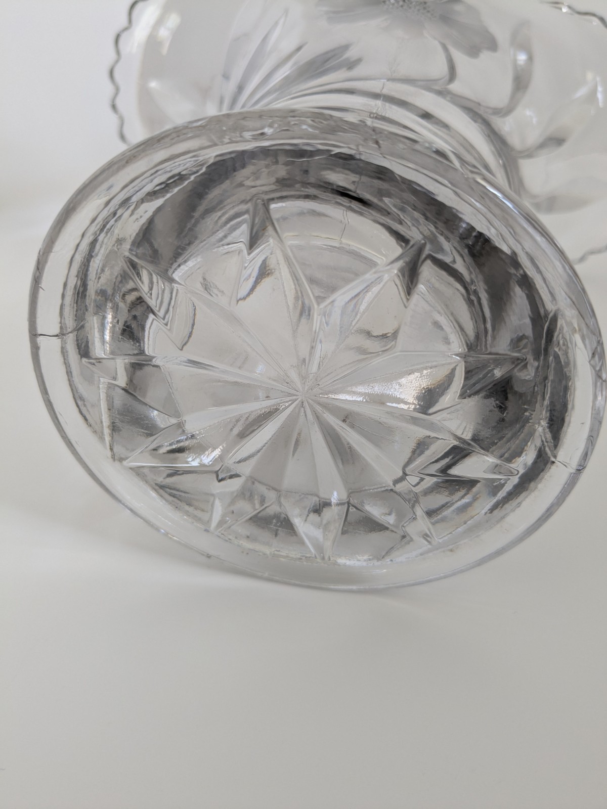 Cut Glass Large 16″ Flower Bouquet Clear Basket Vase Floral Etched Pattern