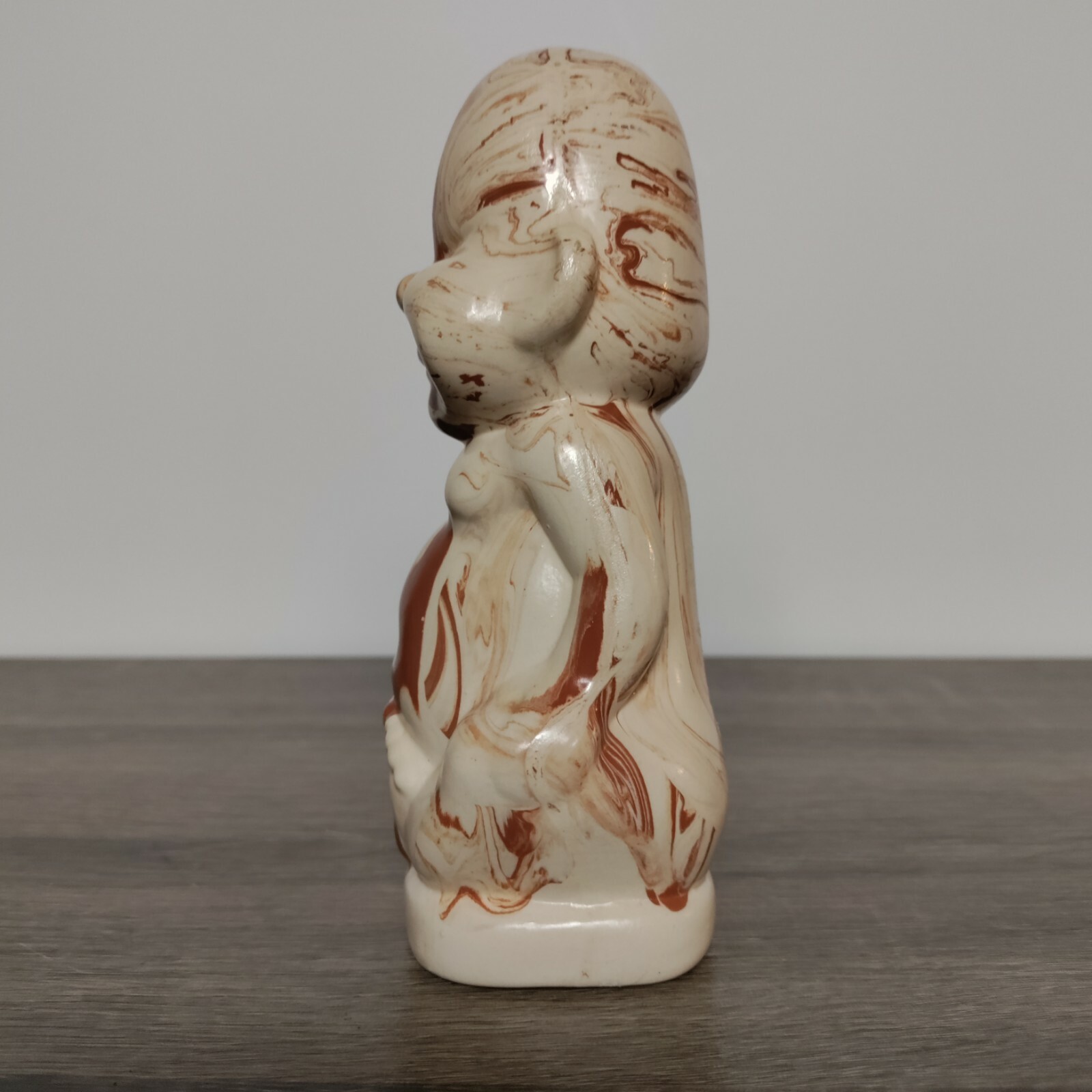 Rare Vintage 1977 Figurine 6″ Brown Swirl Pottery Buddha