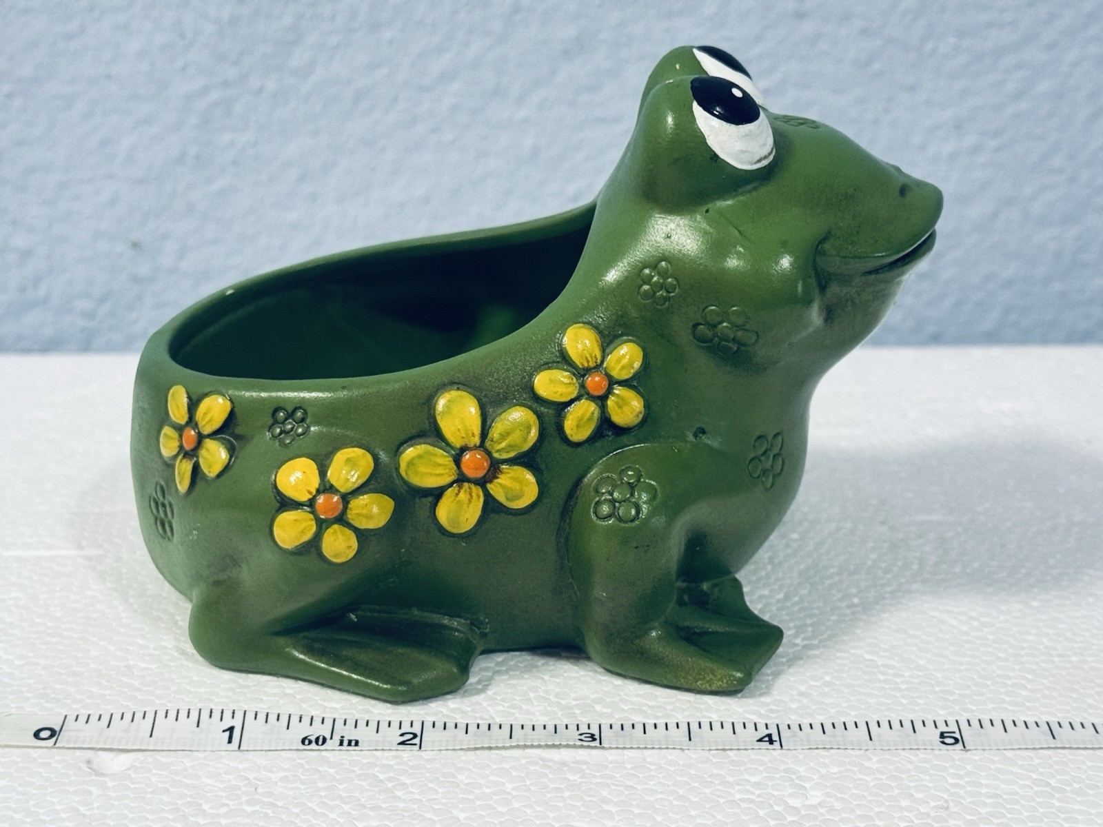 VTG Green Frog Toad Ceramic Planter Cachepot Japan Lorrie Designs Floral RARE