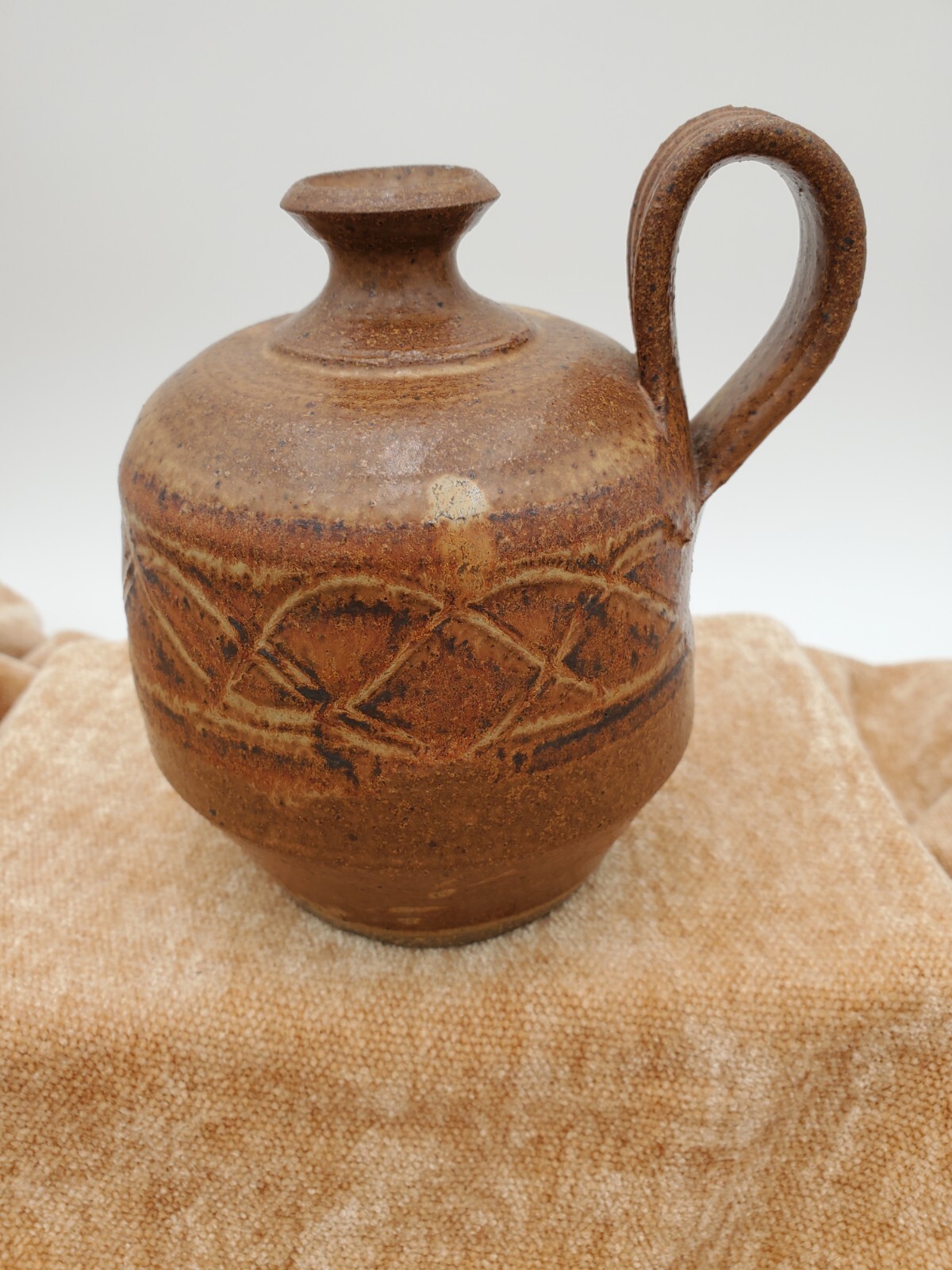 Signed Studio Art Pottery Small Bud Base Jug With Handle