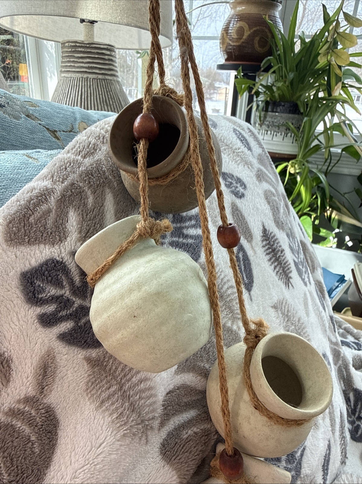 The Homemaker’s Idea Company, Pottery Pots On Rope W/wooden Bead Accent 17”