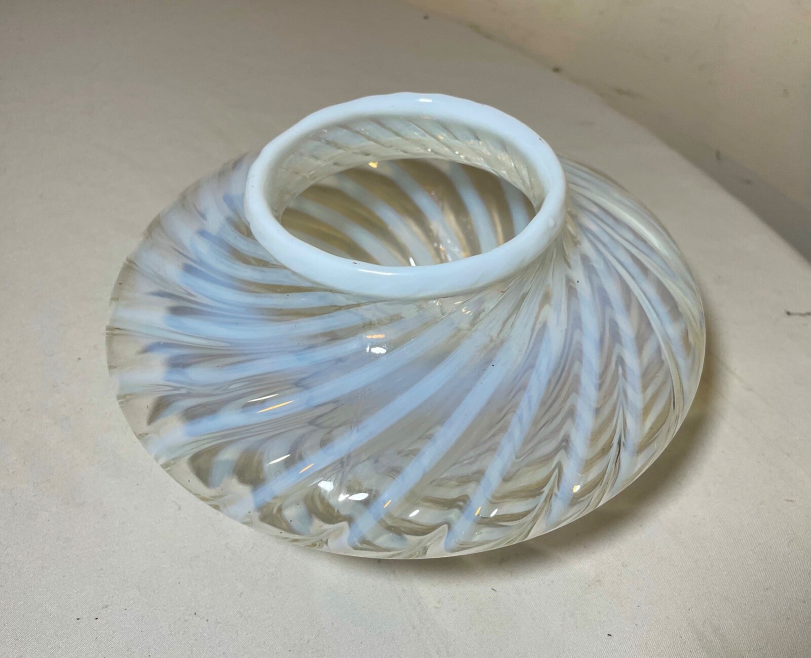 vintage hand blown opal opalescent ribbed smushed art glass table vase