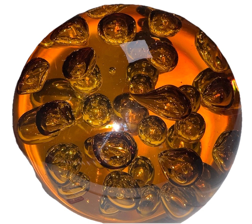 (10)VTG 5” Murano Amber Art Glass Ball Paperweight Controlled Bubbles 4 Pounds