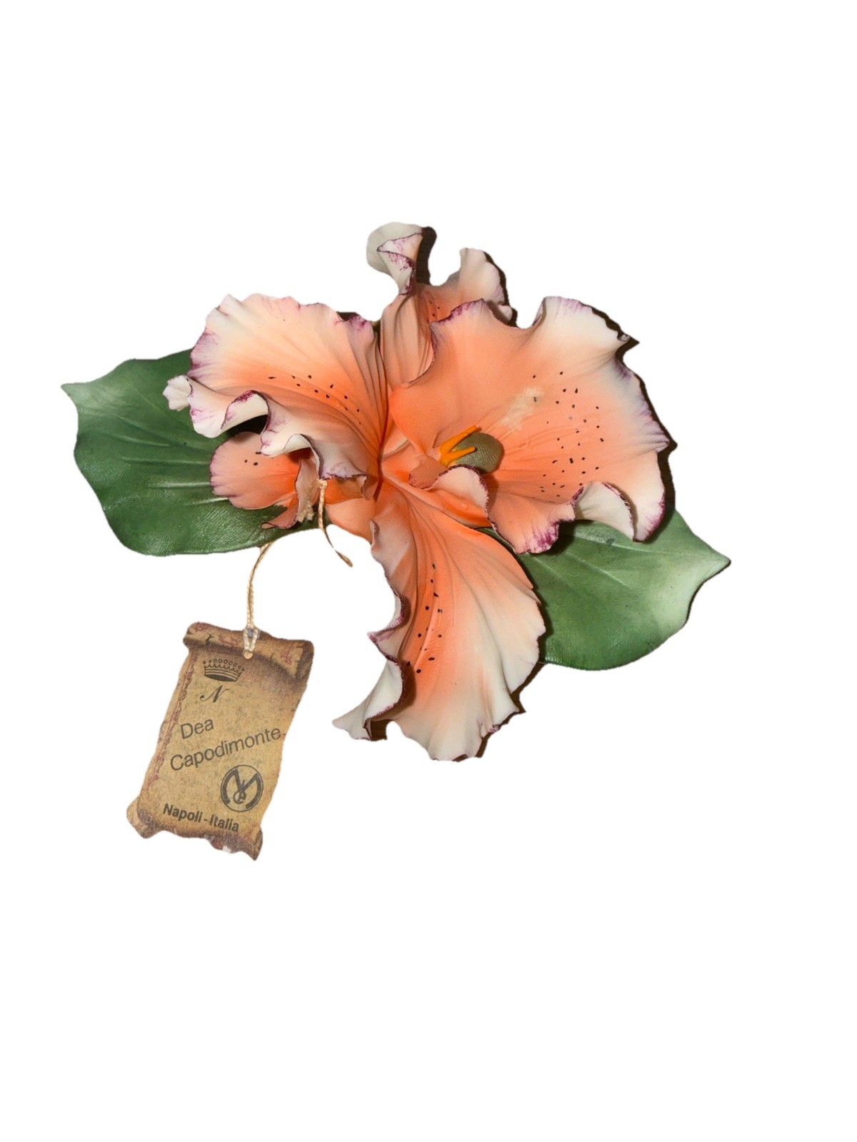 Vintage Capodimonte Porcelain Flower Orchid Peach Purple White Handpainted
