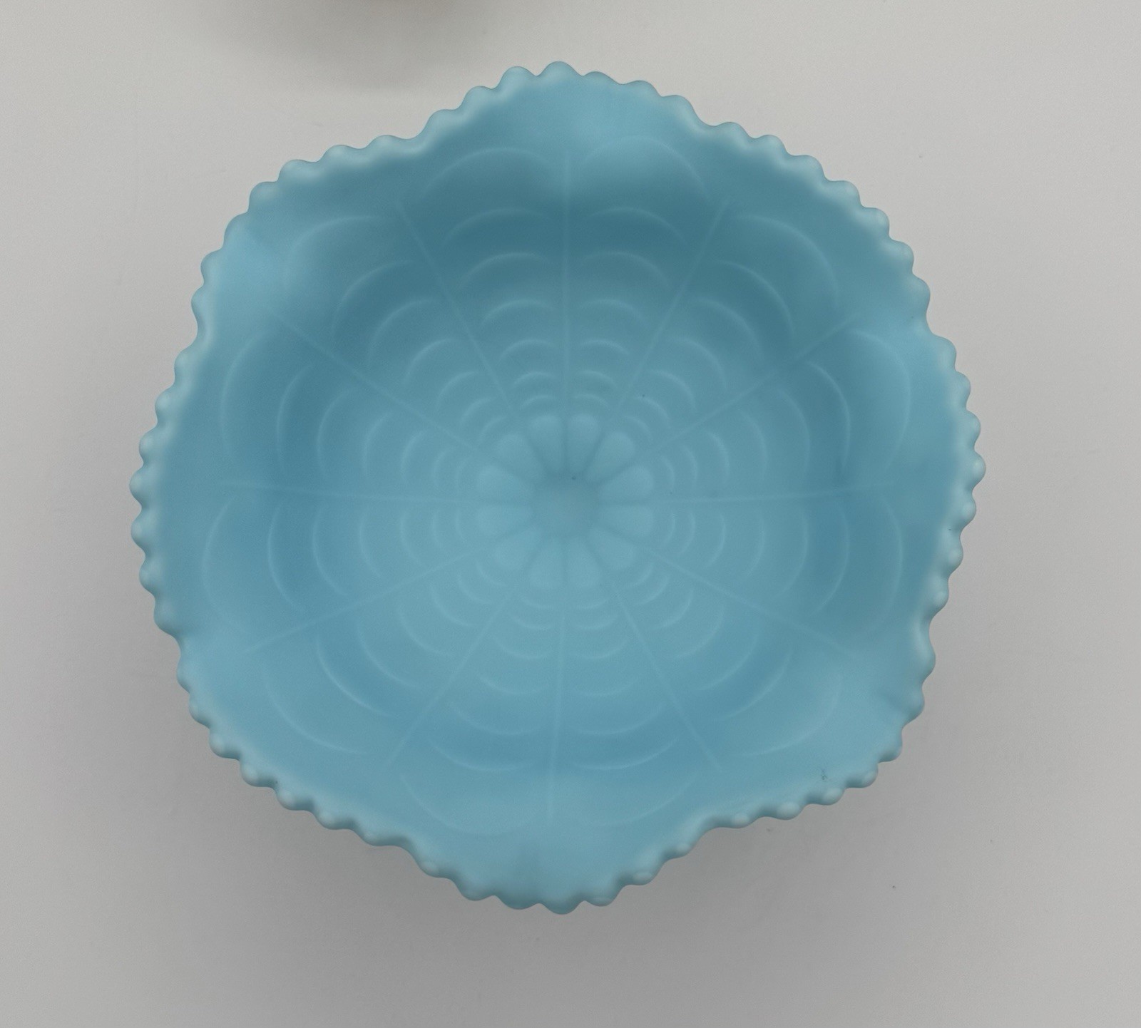 Indiana Glass Bowl Compote Satin Blue 4” “Inside Drapery Design” Marked VTG