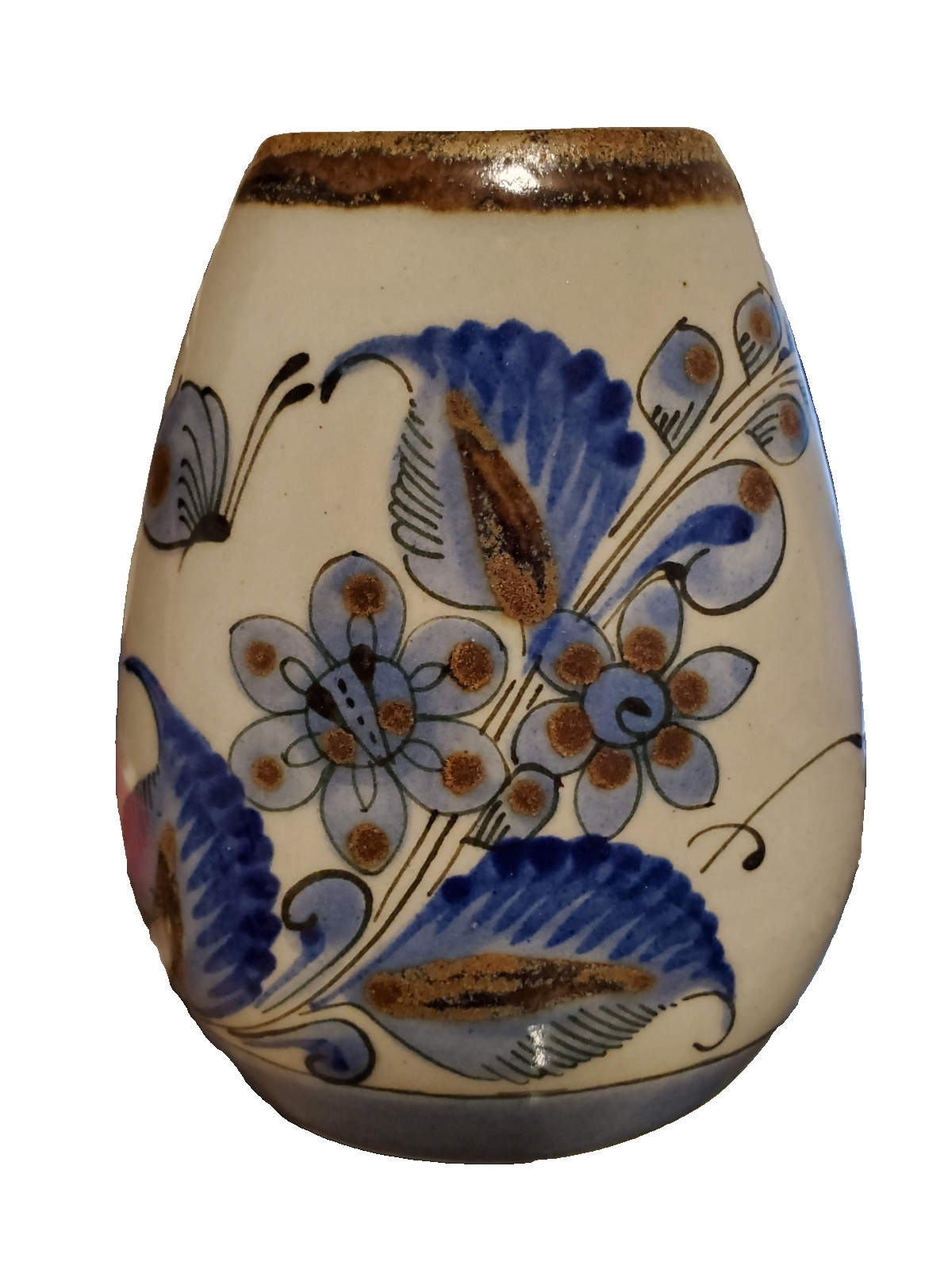 Mexico pottery El Palomar Vase Ken Edwards Tonala Bird Floral Double Side signed