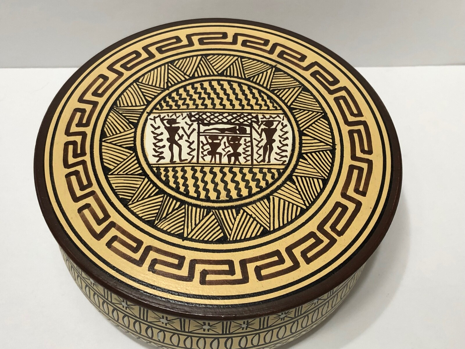 Attic Geometric Pottery Covered Container Trinket Jewelry Box
