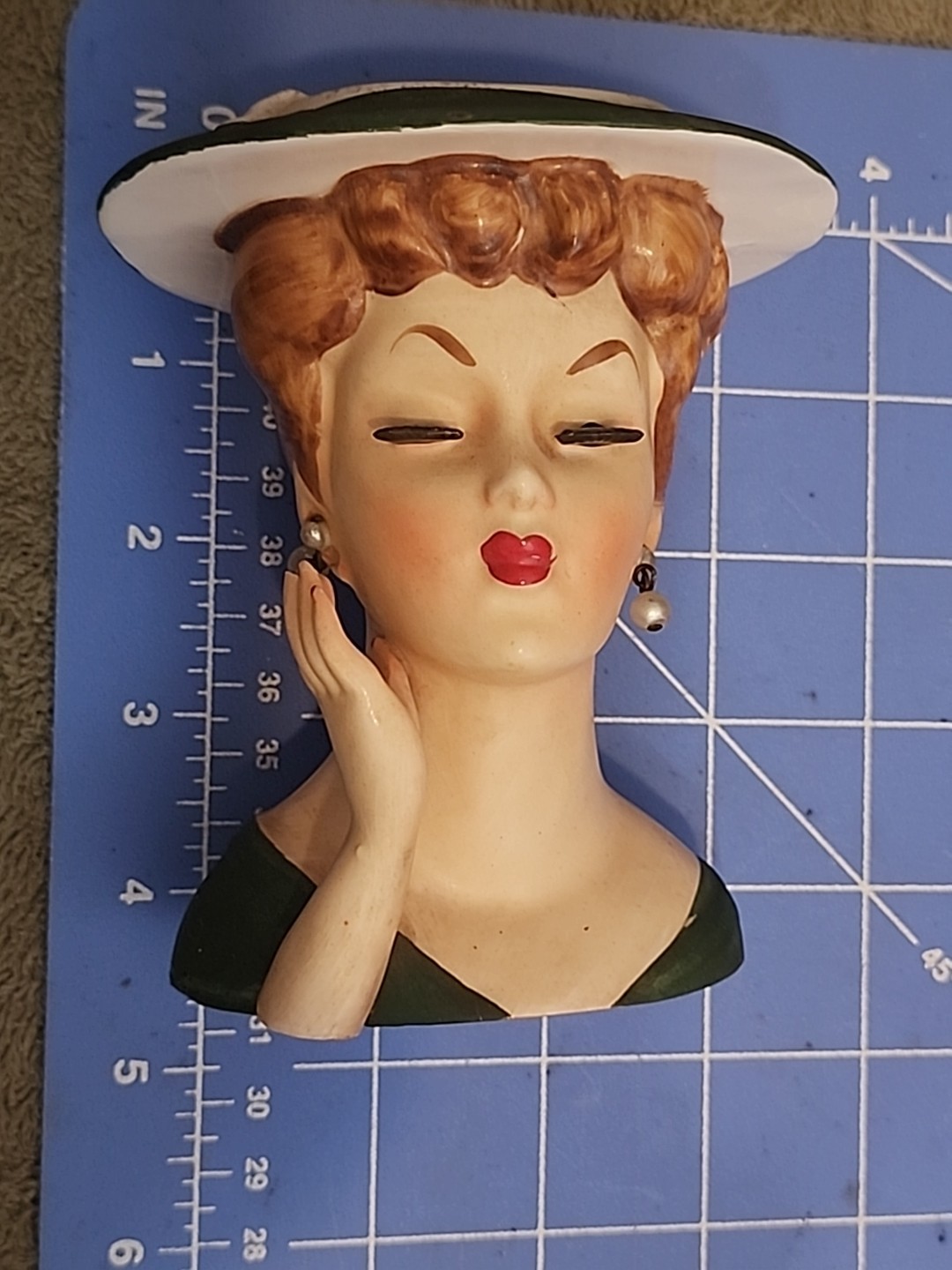 Vintage 1950’s Lee Wards Lady Head Vase Pearl Earrings & Necklace & Eyelashes