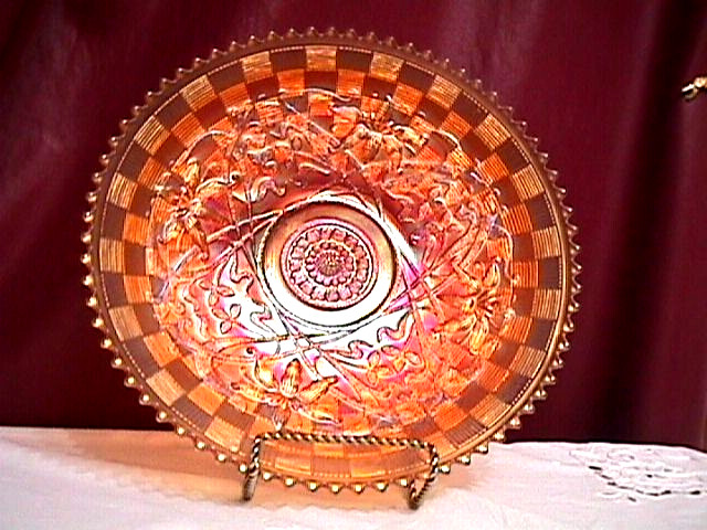 “WISHBONE” 10 1/4″ CHOP PLATE FABOULIS PUMPKIN MARIGOLD CARNIVAL BY: NORTHWOOD