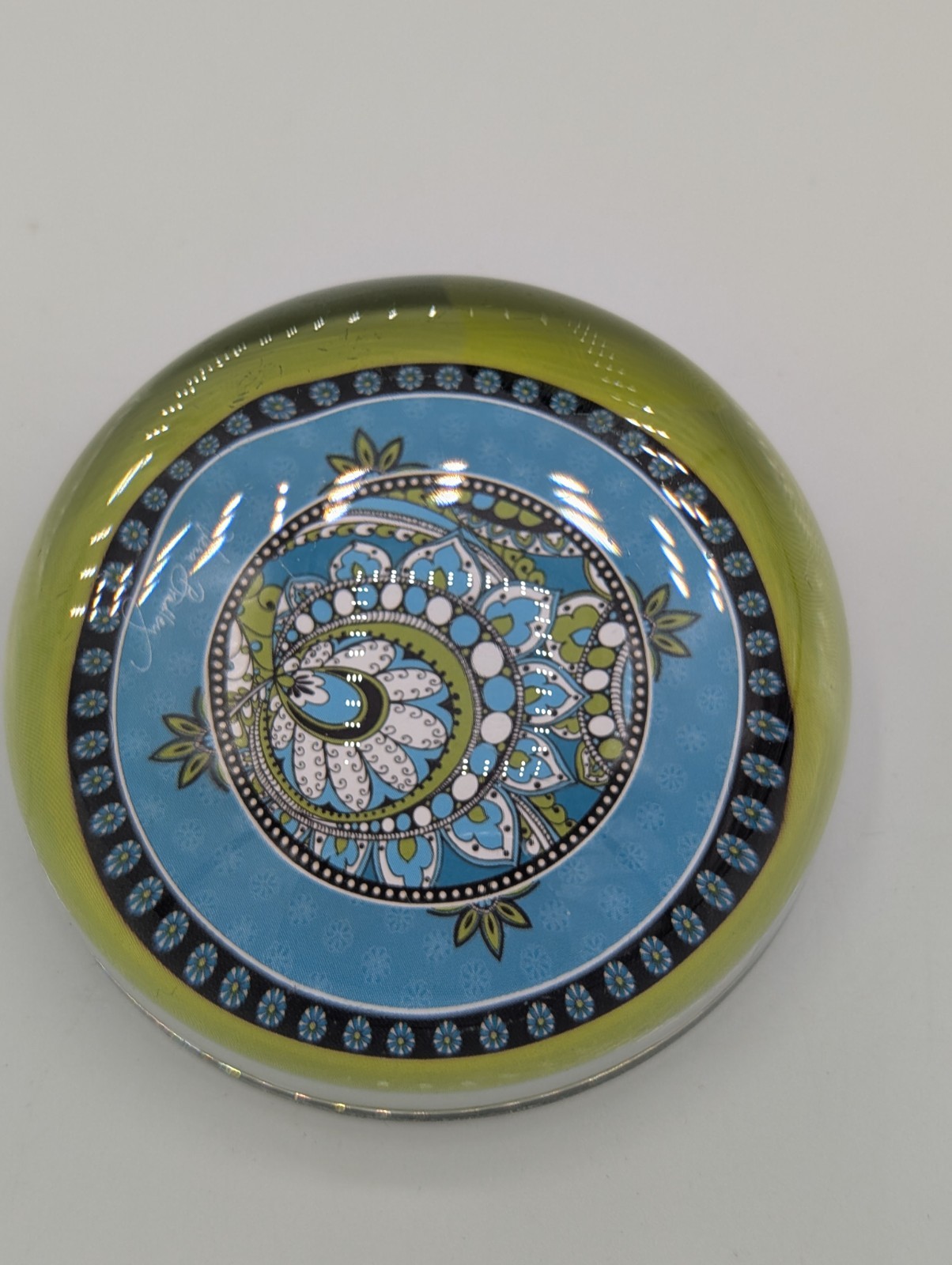 Vintage RARE OOAK Vera Bradley Paisley Design Dome Paperweight Signed By Artist