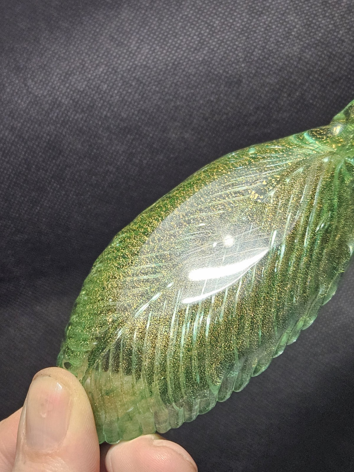 Ercole Barovier Fenicio Green Gold Leaf Ring Catch Trinket Tray 5″
