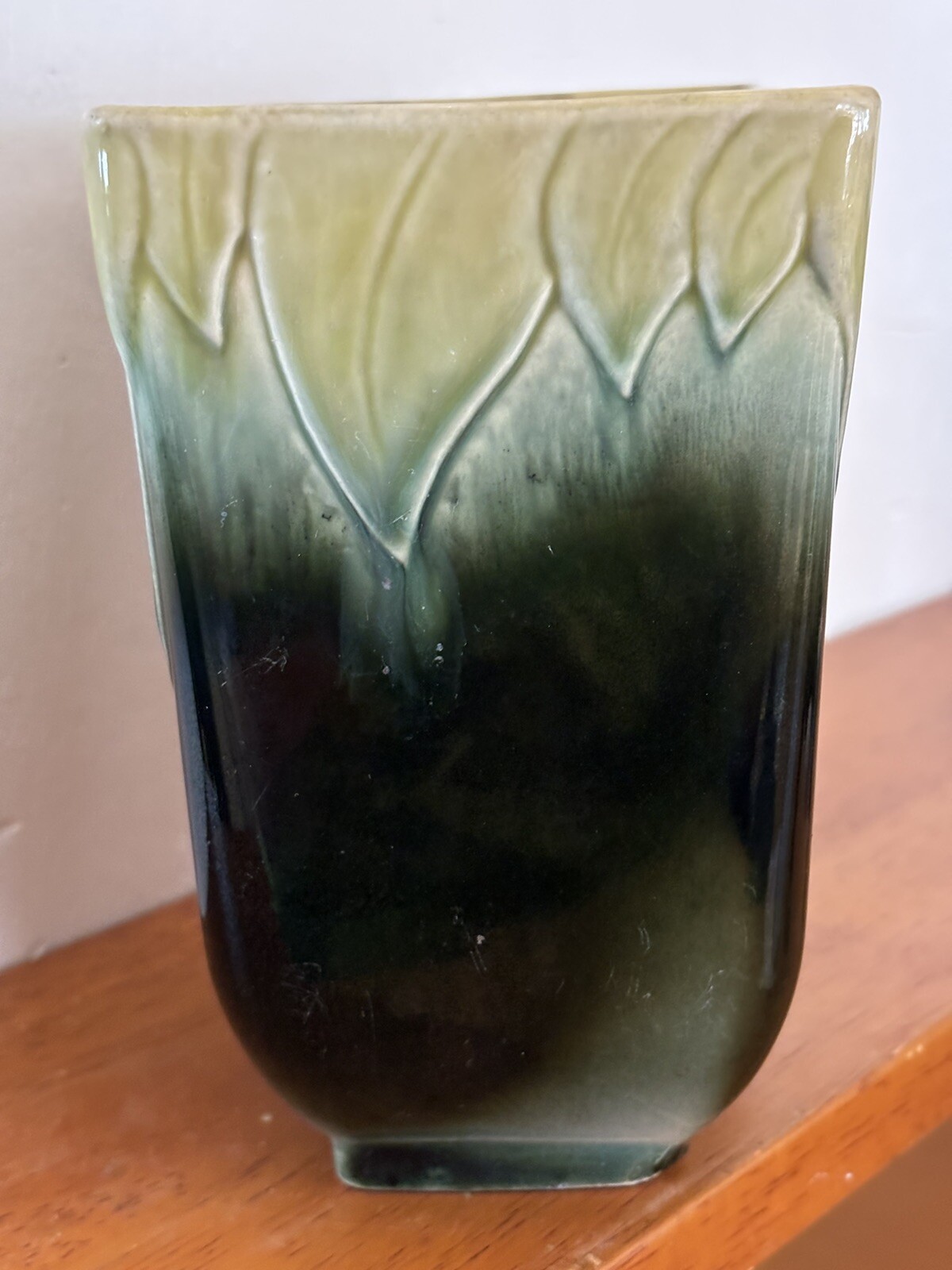 Hull 116 Mid Century Green & Yellow Ceramic Glazed Vase or Planter 5x3x6Tall