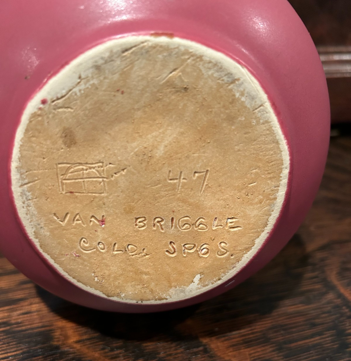 Van Briggle Bulbous Vase in Mulberry & Blue Glaze – Marked “47” on Bottom – 8″