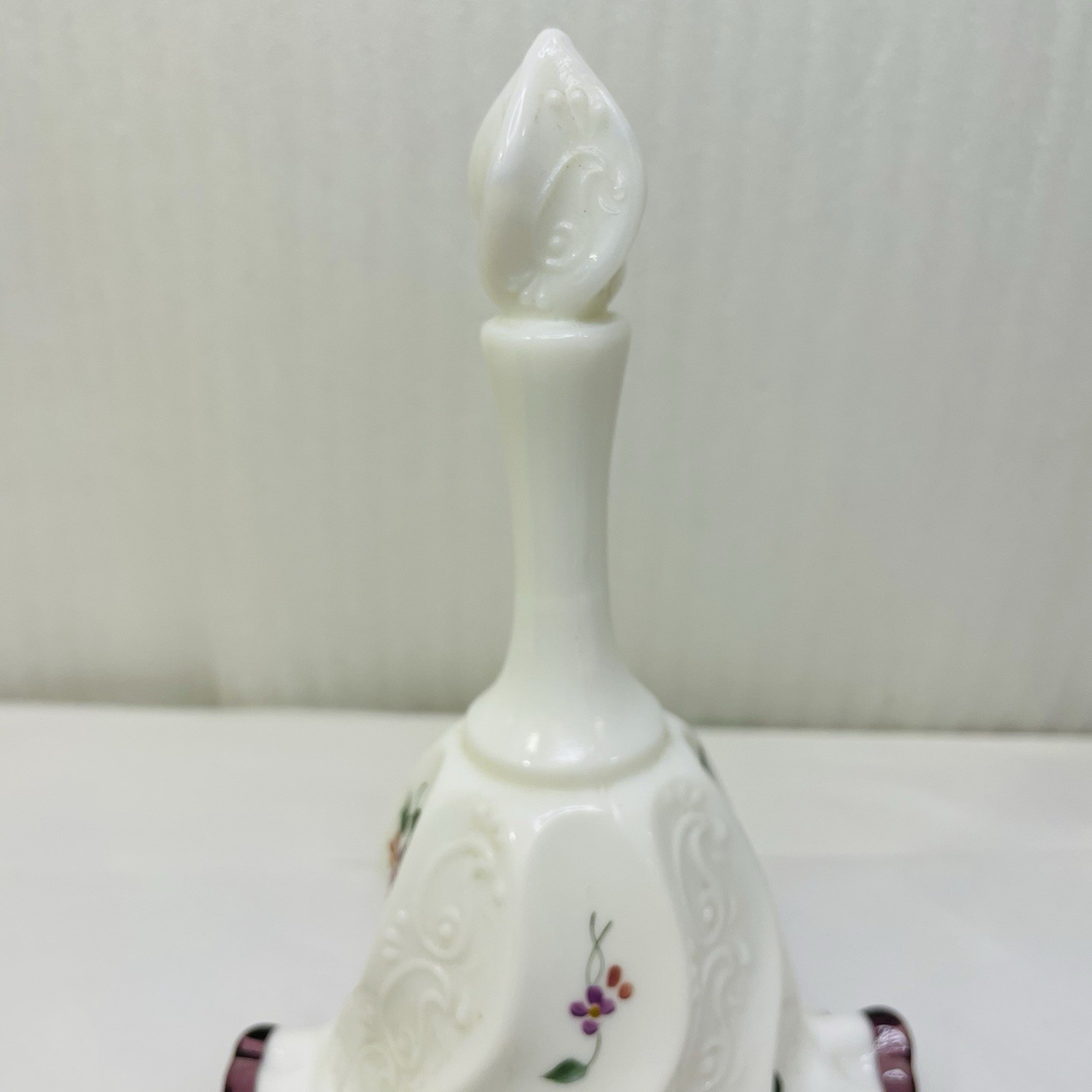 Vintage Fenton Violets Purple Crest Ruffled Bell Artist Signed 6.75″ Tall