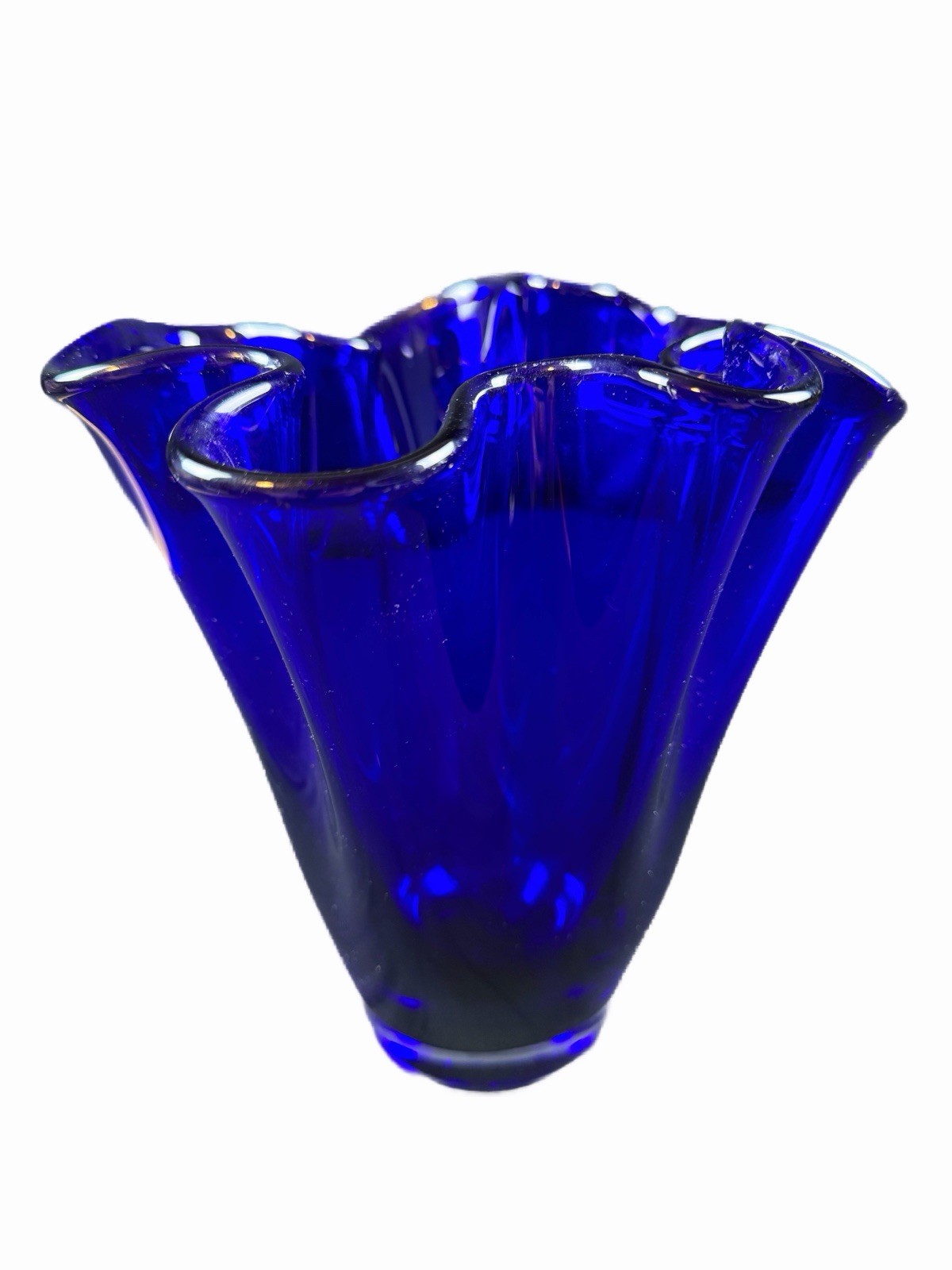 Hand Blown Cobalt Blue Vase 9inch Vase Ruffled Edge