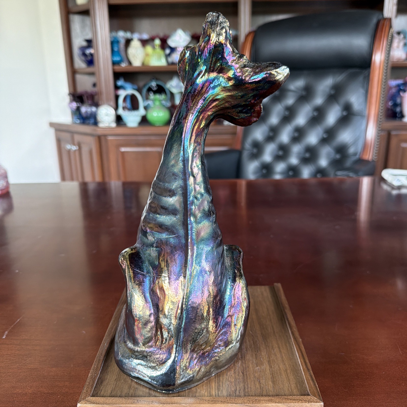 Stunning Vintage Fenton Black Amethyst Carnival 11” Winking Alley Cat-Ex Cond