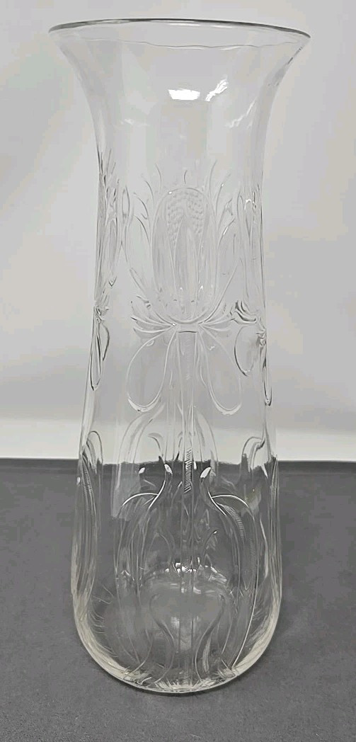 Antique Stourbridge Stevens & Williams Rock Crystal Glass Floral Vase 11 3/4