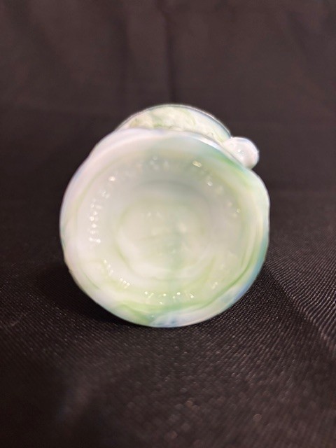 Vintage Akro Agate Green White Swirl Slag Glass Toothpick Holder Urn Vase