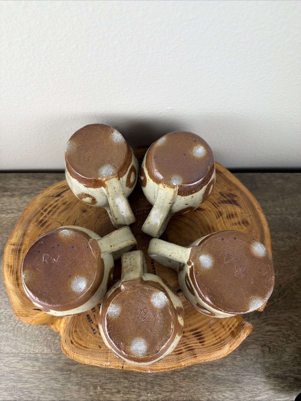 MARK RIGSBY Wood Fired Studio Pottery 5 Pc Mug Set Signed RW Southern Stoneware
