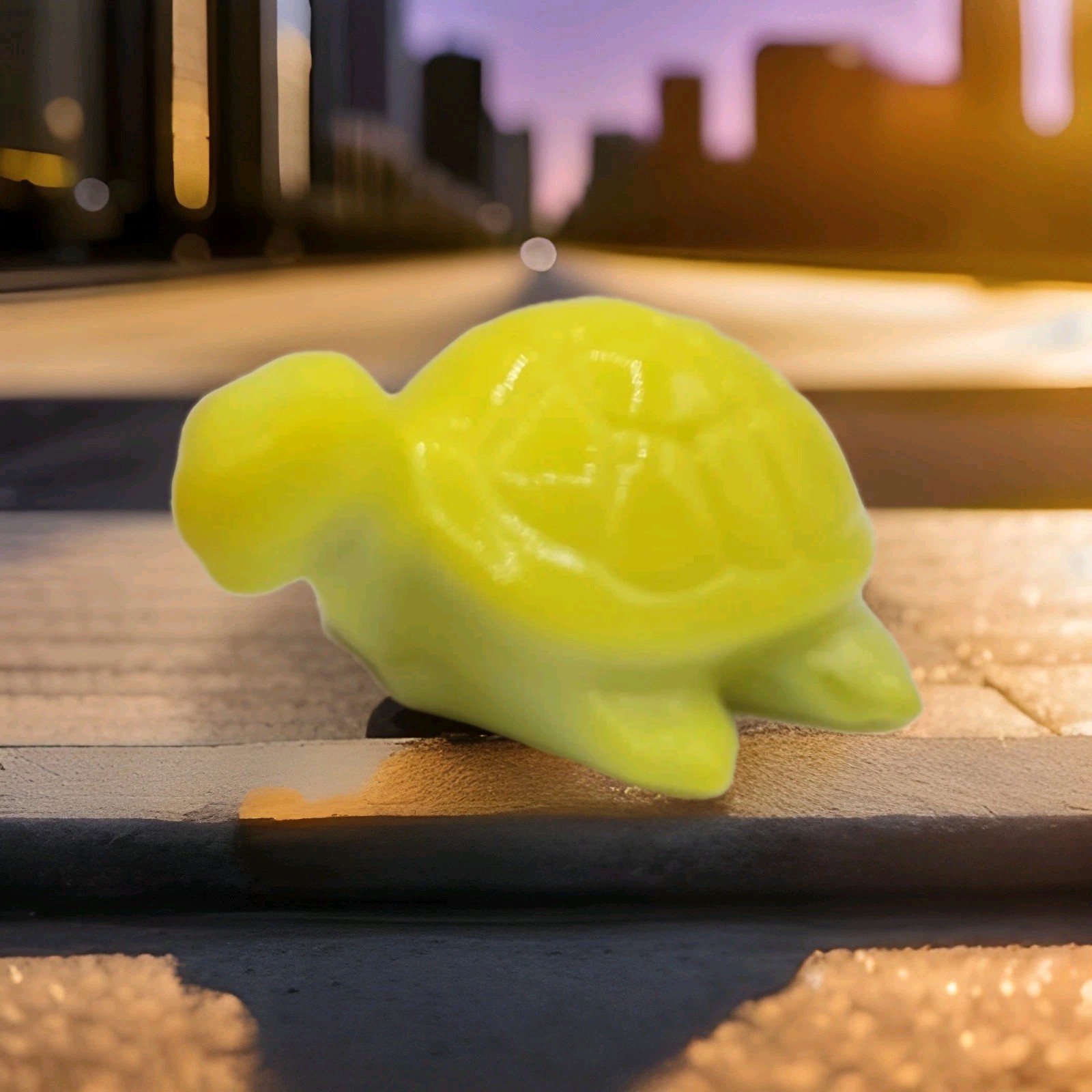 Turtle Mosser for Fenton Mold Art Glass Dandelion Yellow Rare Ltd UV glow purple